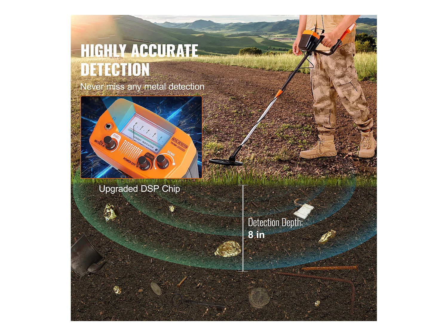 Détecteur de Métaux SucceBuy pour Adultes, Détecteur d'Or Professionnel, 20.32cm IP68 Étanche