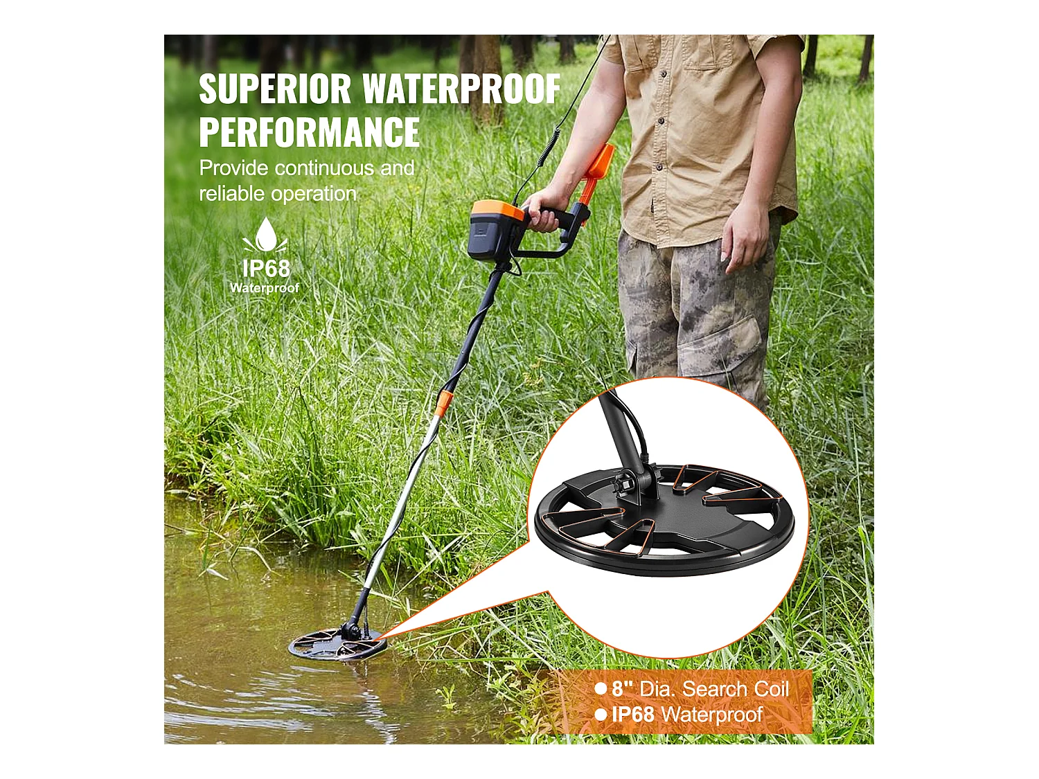 Détecteur de Métaux SucceBuy pour Adultes, Détecteur d'Or Professionnel, 20.32cm IP68 Étanche