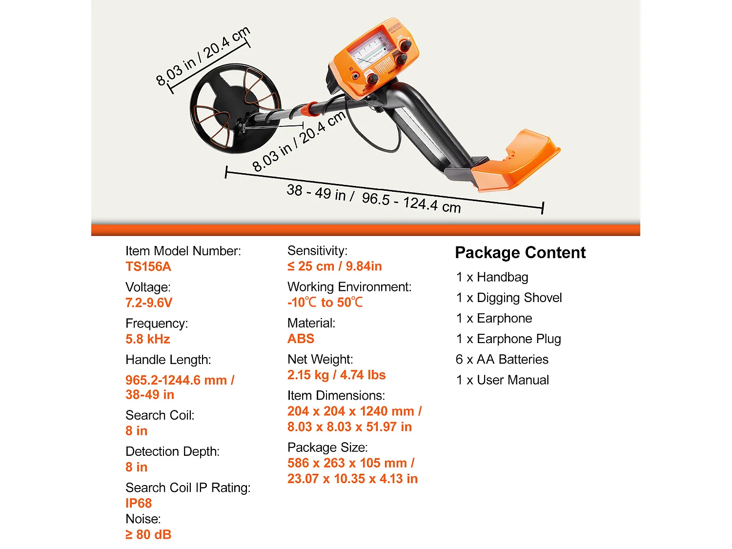 Détecteur de Métaux SucceBuy pour Adultes, Détecteur d'Or Professionnel, 20.32cm IP68 Étanche