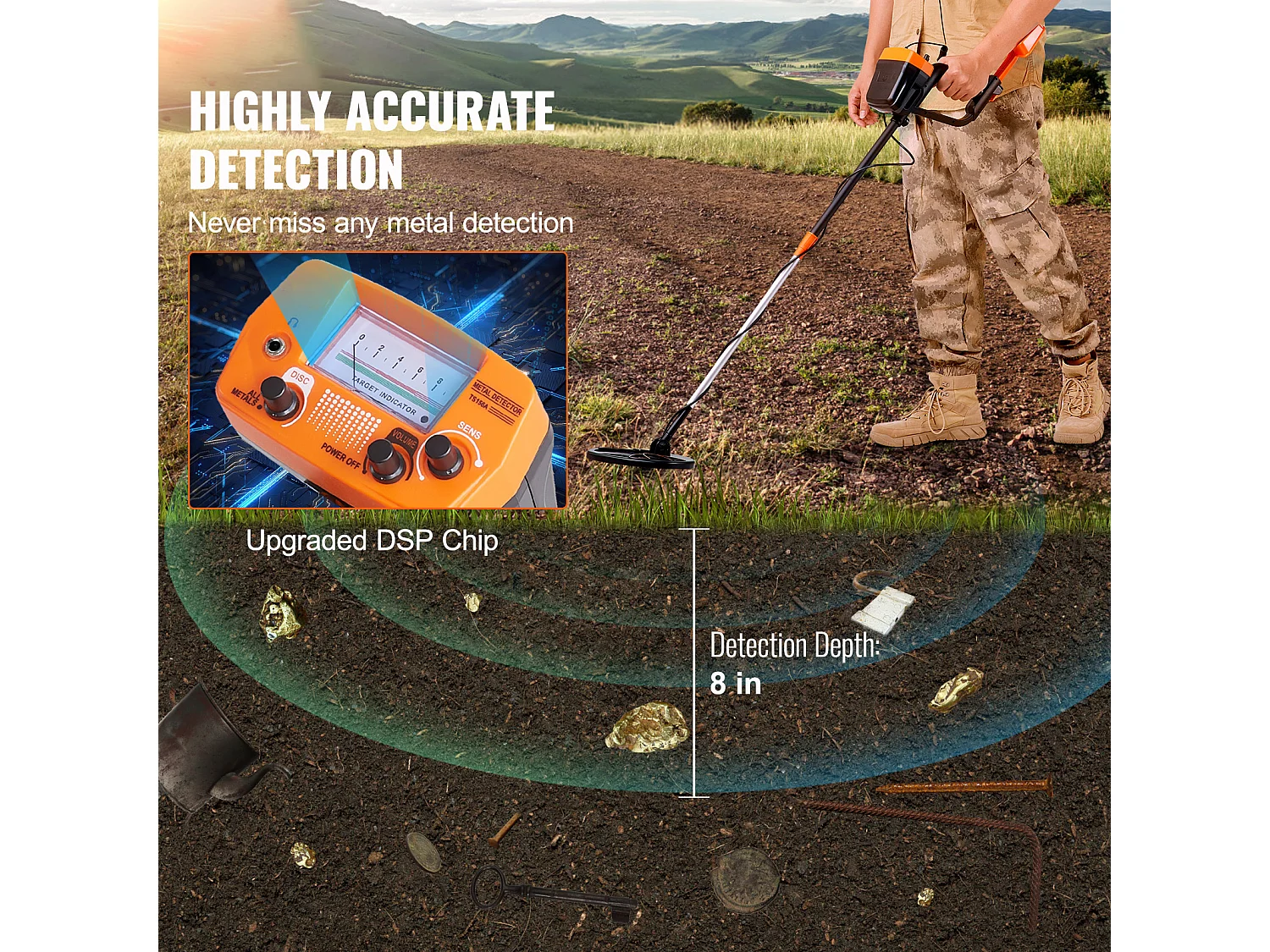 Détecteur de Métaux SucceBuy pour Adultes, Détecteur d'Or Professionnel, 20.32cm IP68 Étanche