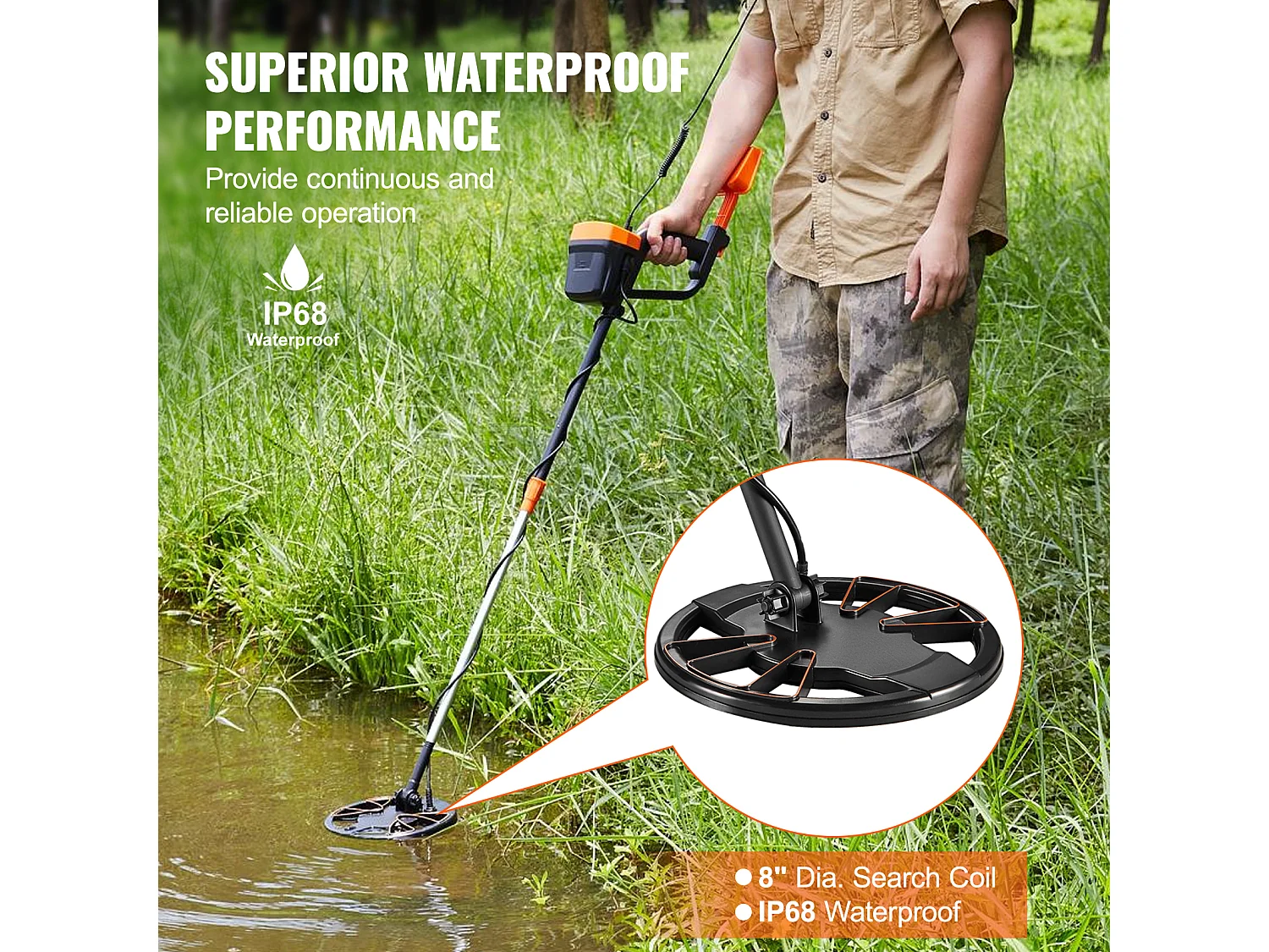 Détecteur de Métaux SucceBuy pour Adultes, Détecteur d'Or Professionnel, 20.32cm IP68 Étanche