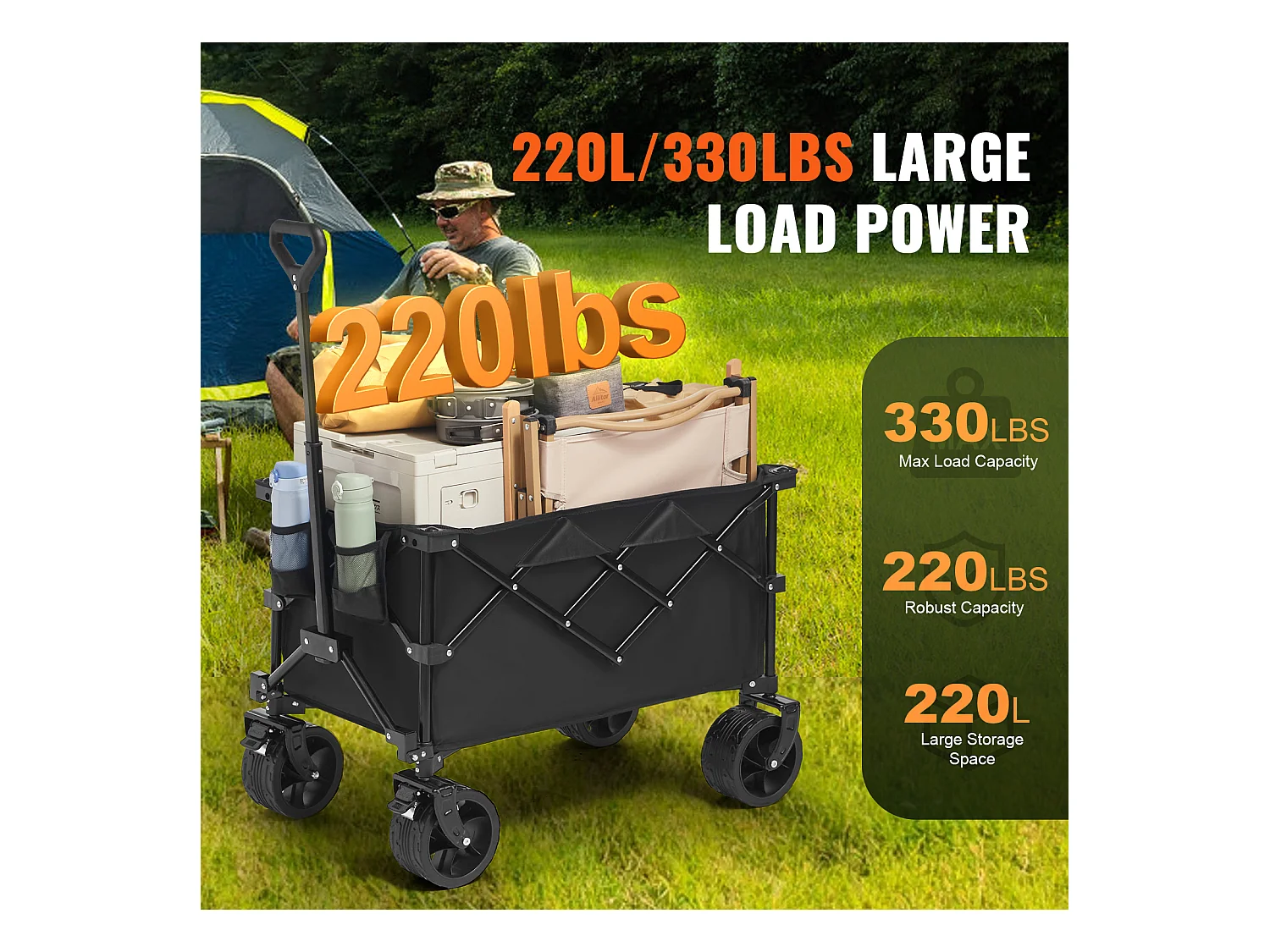 Chariot Pliable SucceBuy, Chariot de Plage Robuste de 220 L, Capacité de 330 lb