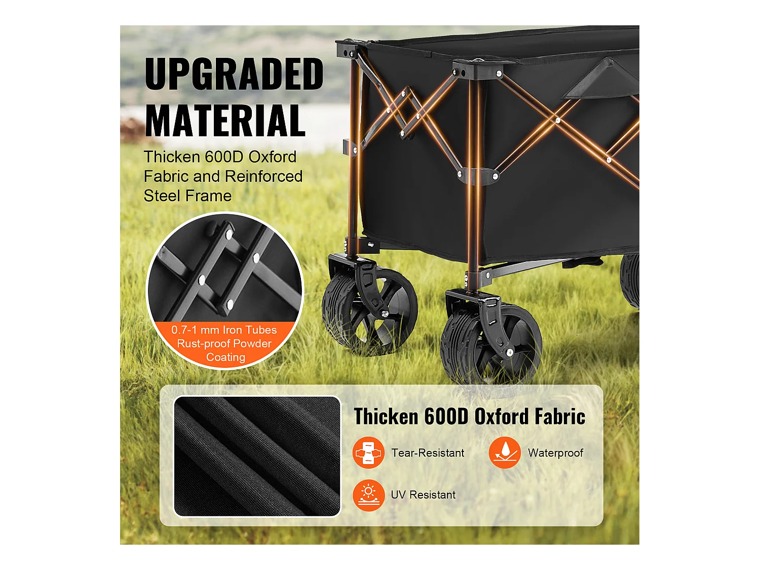 Chariot Pliable SucceBuy, Chariot de Plage Robuste de 220 L, Capacité de 330 lb