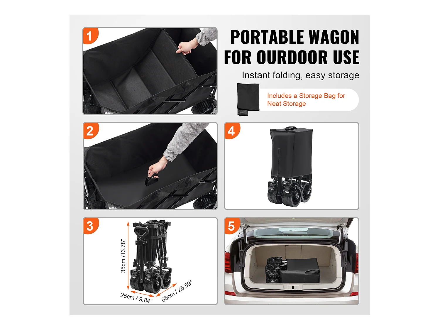 Chariot Pliable SucceBuy, Chariot de Plage Robuste de 220 L, Capacité de 330 lb