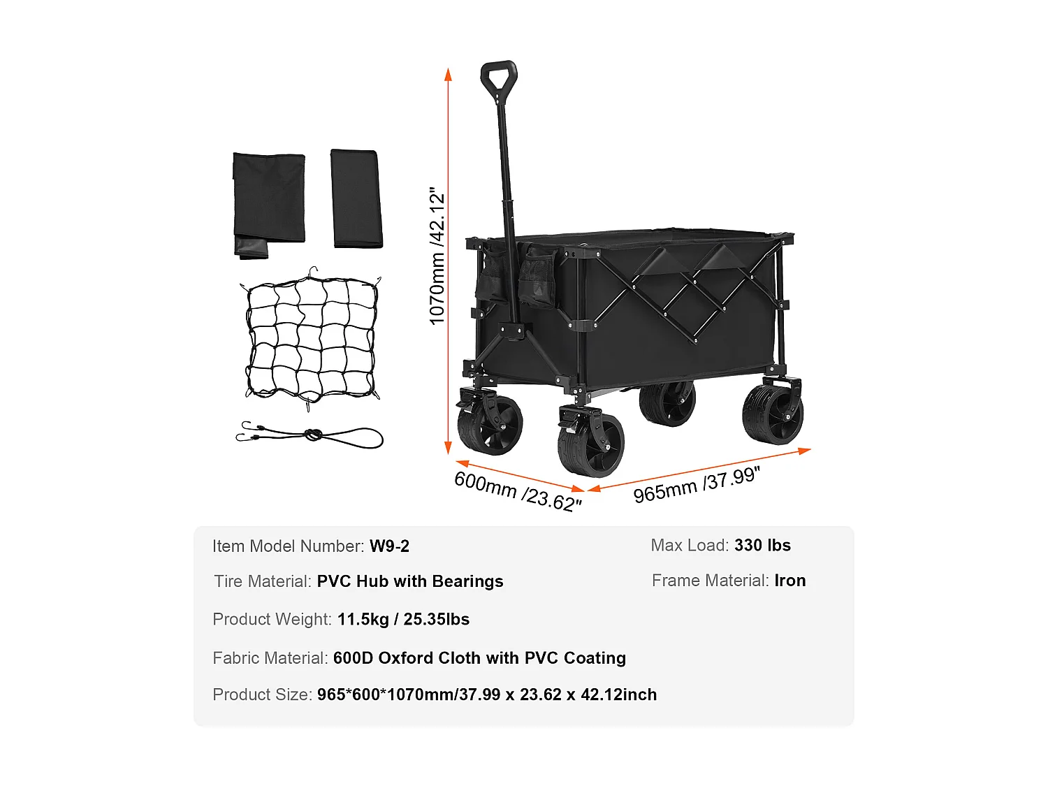 Chariot Pliable SucceBuy, Chariot de Plage Robuste de 220 L, Capacité de 330 lb