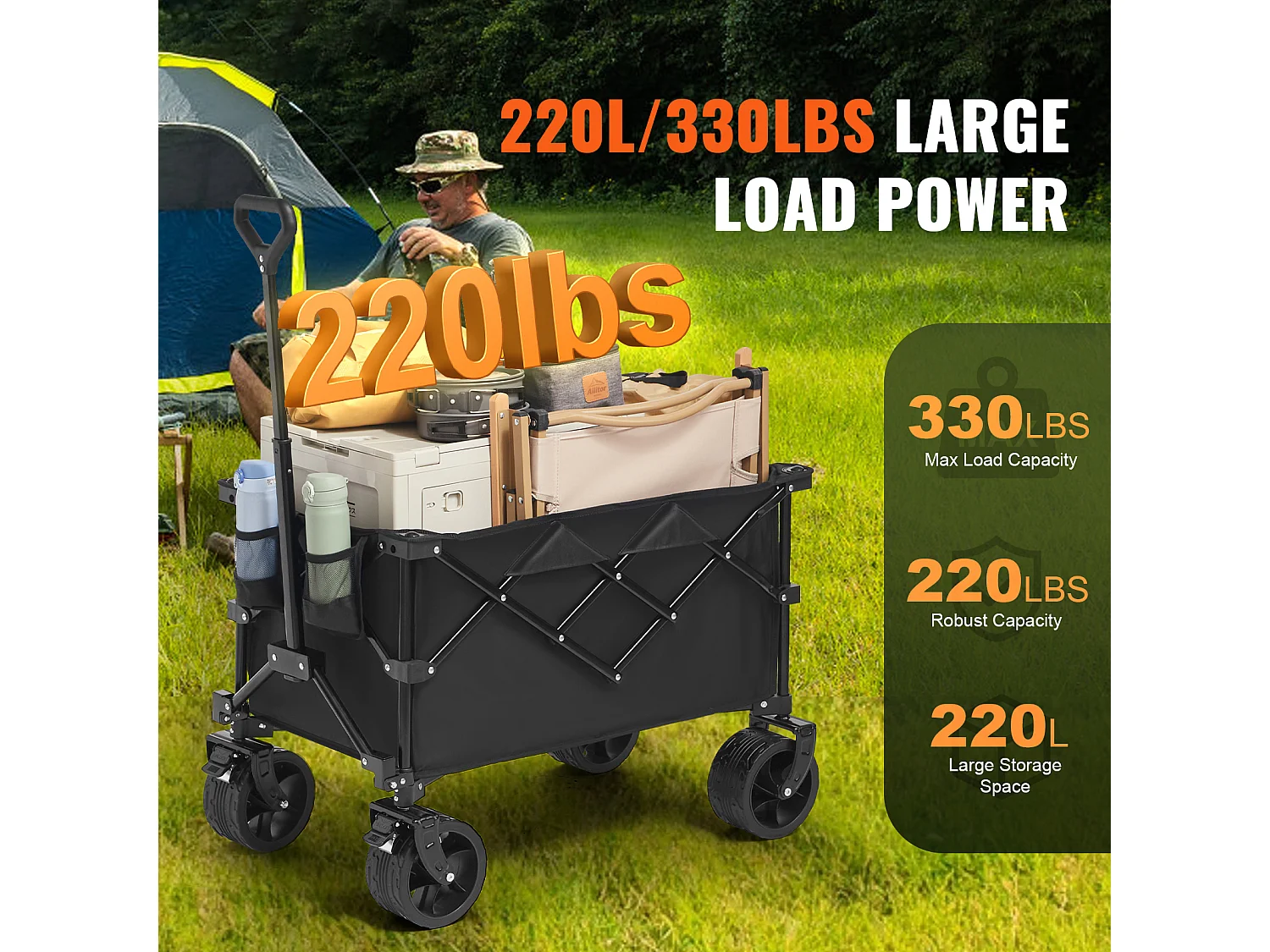 Chariot Pliable SucceBuy, Chariot de Plage Robuste de 220 L, Capacité de 330 lb