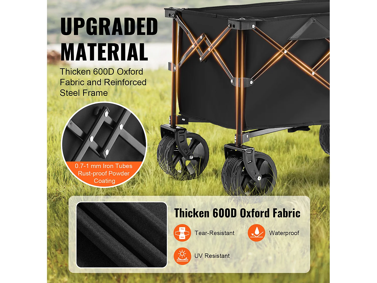 Chariot Pliable SucceBuy, Chariot de Plage Robuste de 220 L, Capacité de 330 lb