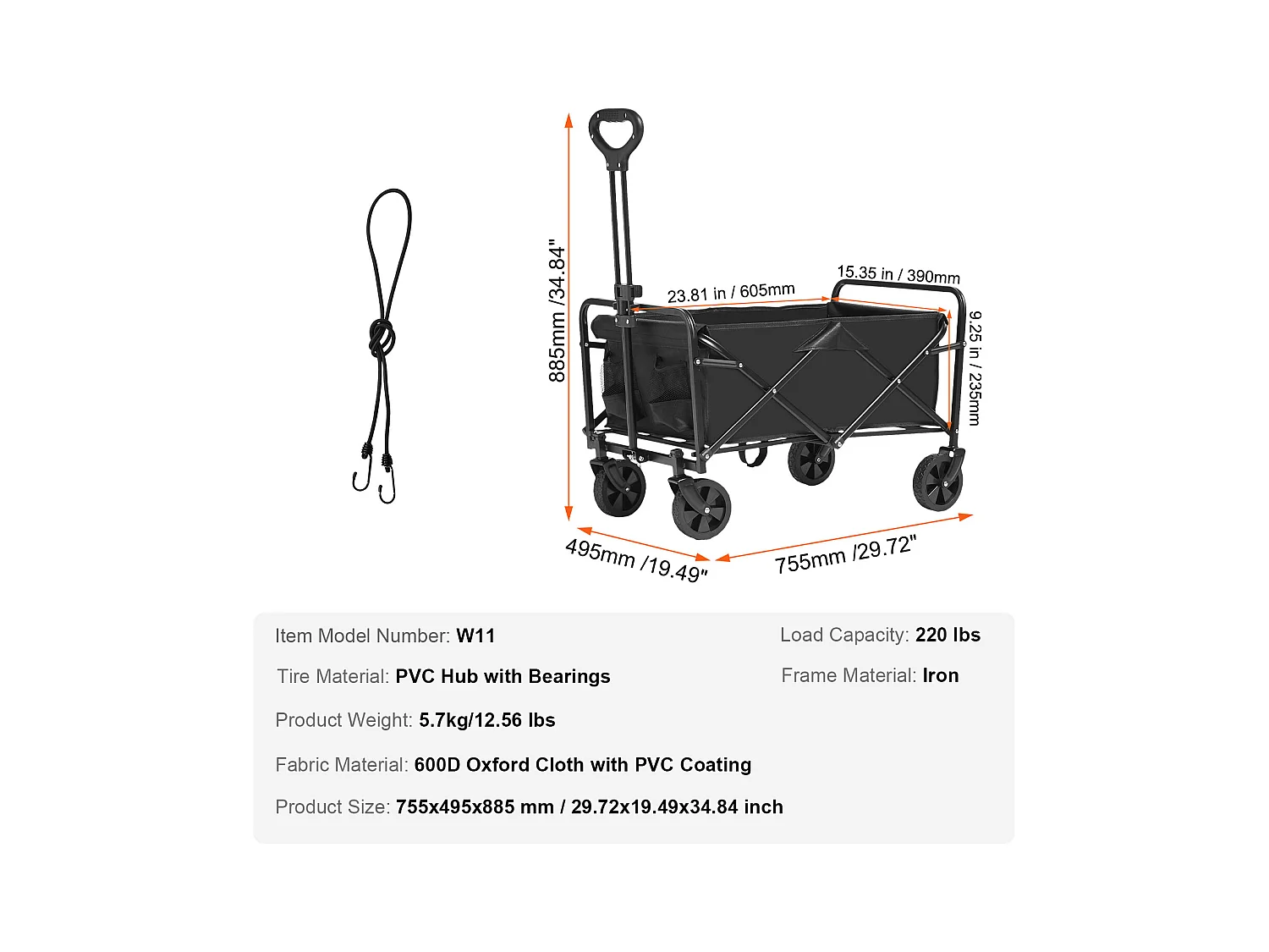 Chariot de Plage Pliable et Pliable SucceBuy, 2 pi3, Capacité de Charge de 220 lb