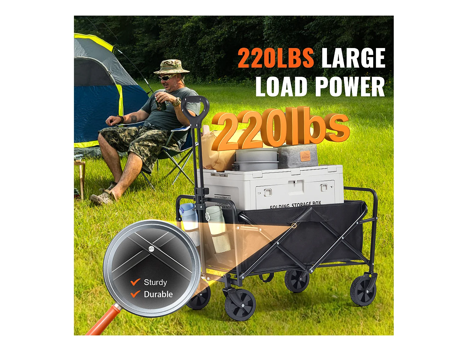 Chariot de Plage Pliable et Pliable SucceBuy, 2 pi3, Capacité de Charge de 220 lb