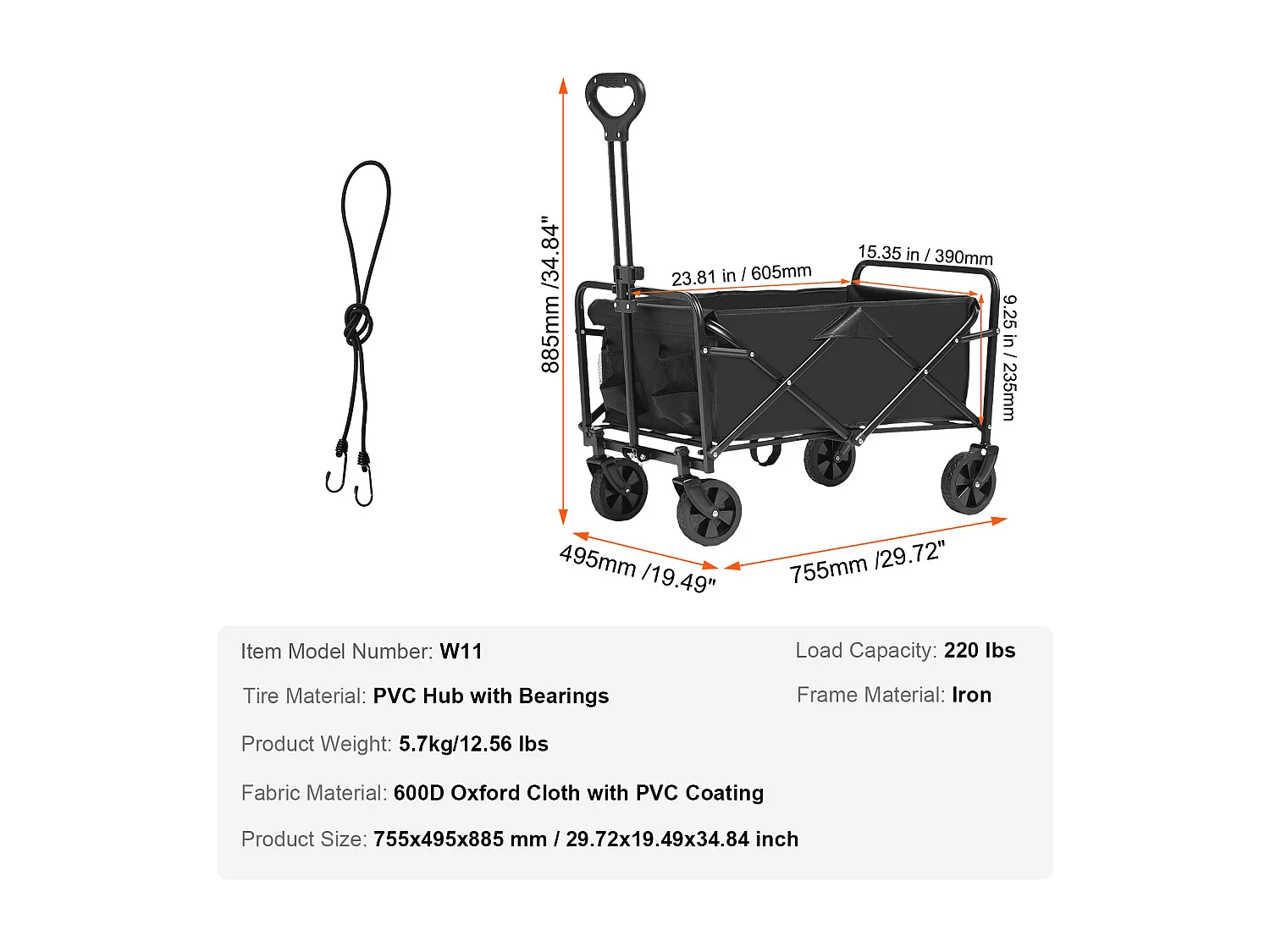 Carreta de Playa Plegable SucceBuy de 2 pies Cúbicos con Capacidad de Carga de 220 lb