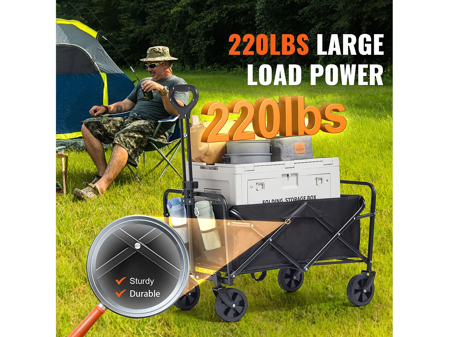 Carreta de Playa Plegable SucceBuy de 2 pies Cúbicos con Capacidad de Carga de 220 lb