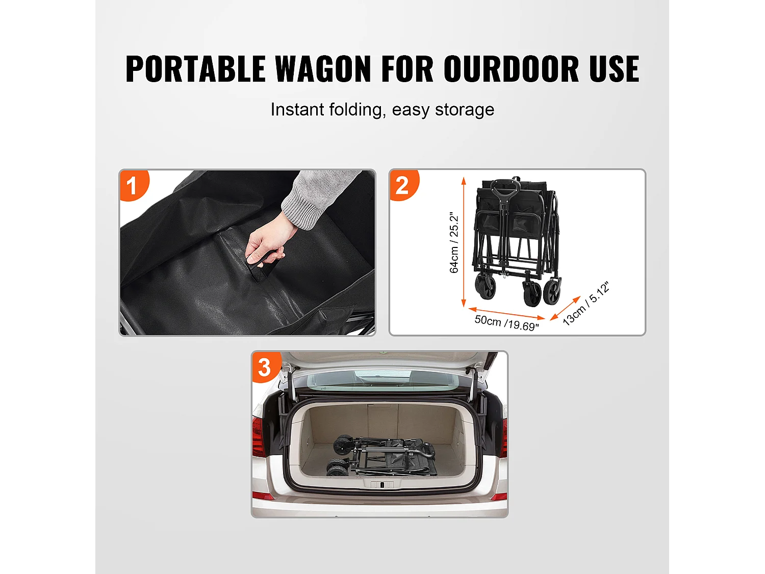 Carreta de Playa Plegable SucceBuy de 2 pies Cúbicos con Capacidad de Carga de 220 lb