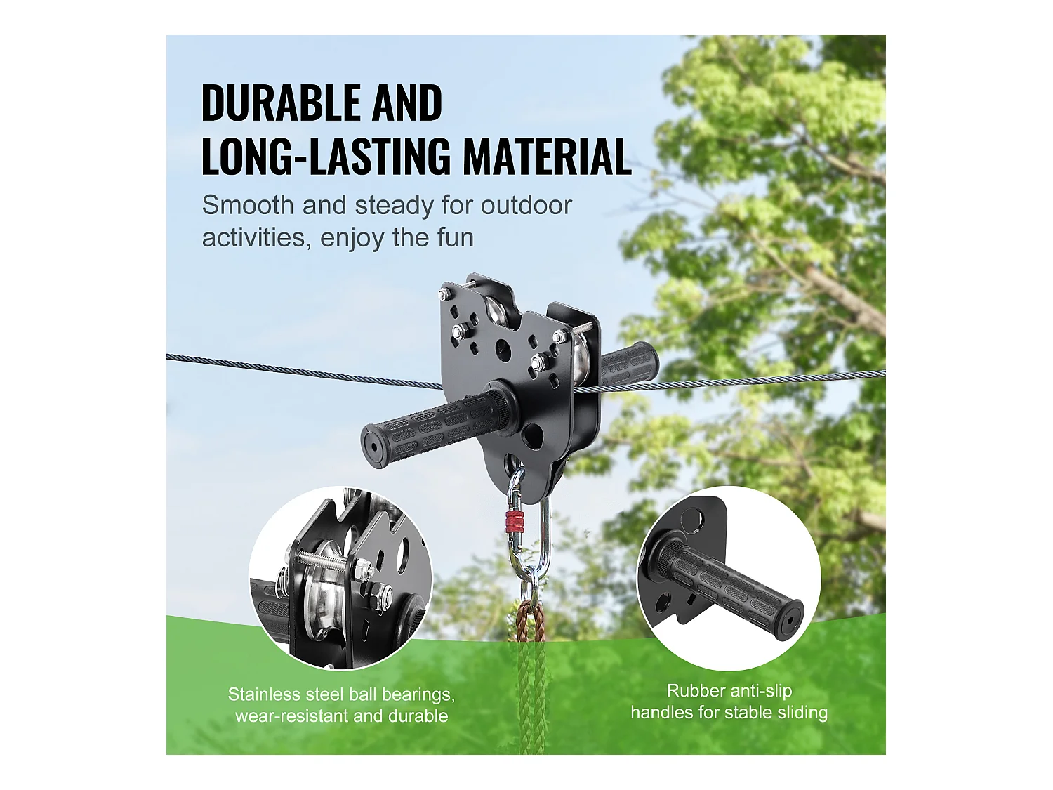 Kit Complet Tyrolienne, SucceBuy Kit de Tyrolienne de 3657.6 CM pour Enfants et Adultes Jusqu'à 500 lb