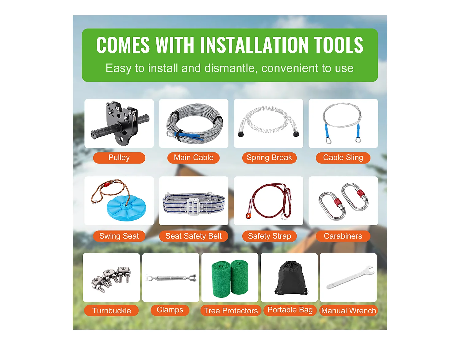 Kit Complet Tyrolienne, SucceBuy Kit de Tyrolienne de 3657.6 CM pour Enfants et Adultes Jusqu'à 500 lb