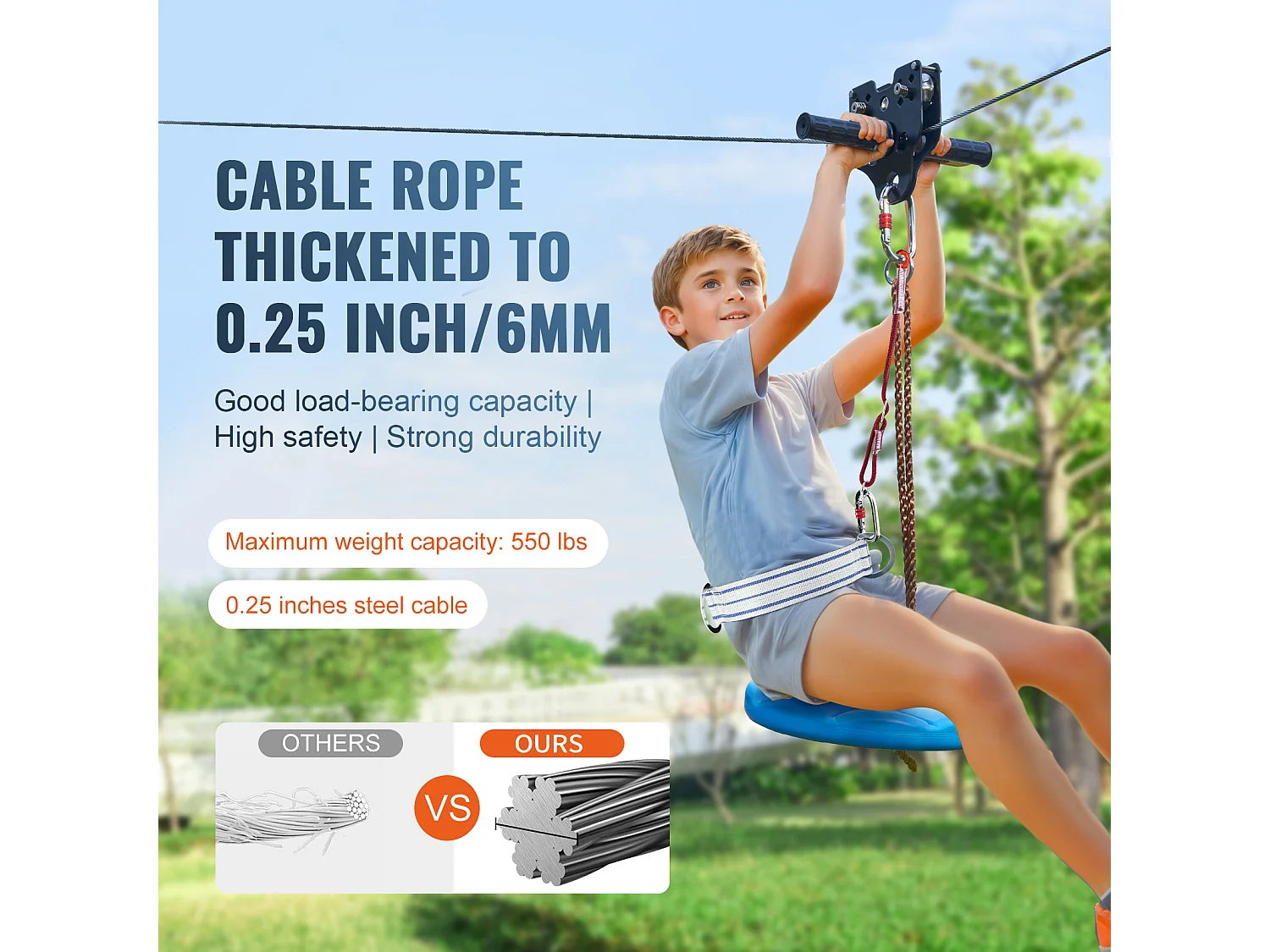 Kit Complet Tyrolienne, SucceBuy Kit de Tyrolienne de 3657.6 CM pour Enfants et Adultes Jusqu'à 500 lb