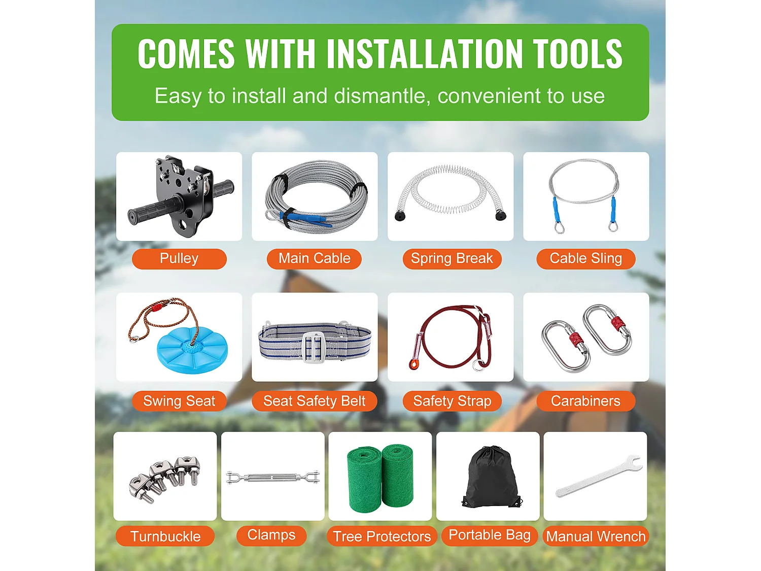 Kit Complet Tyrolienne, SucceBuy Kit de Tyrolienne de 3657.6 CM pour Enfants et Adultes Jusqu'à 500 lb