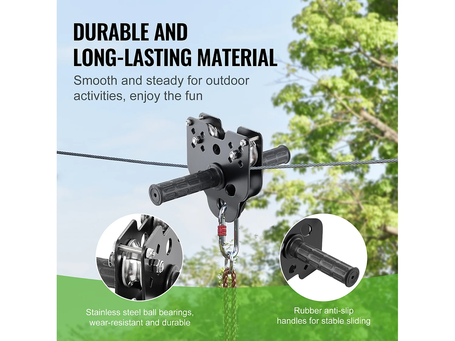 Kit Complet Tyrolienne, SucceBuy Kit de Tyrolienne de 3048 CM, Chariot pour Enfants et Adultes, Capacité de 500 lb