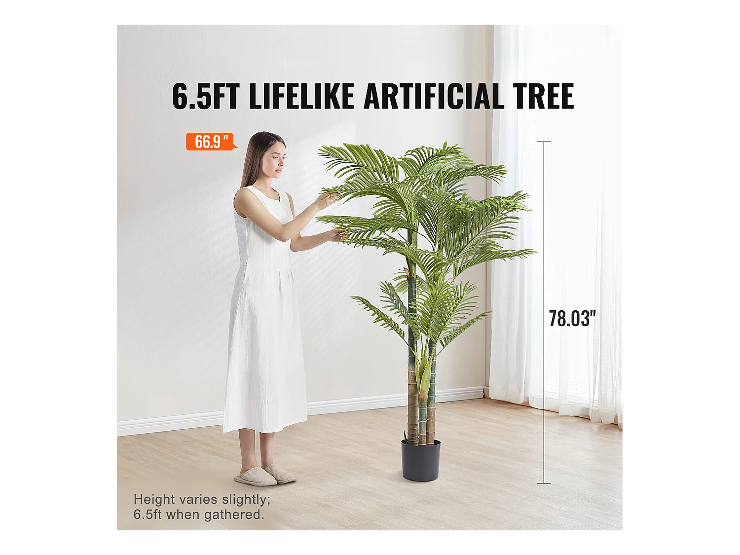 Palmier Artificiel en Canne Dorée SucceBuy de 2 m, Fausse Plante Verte Réaliste Décorative