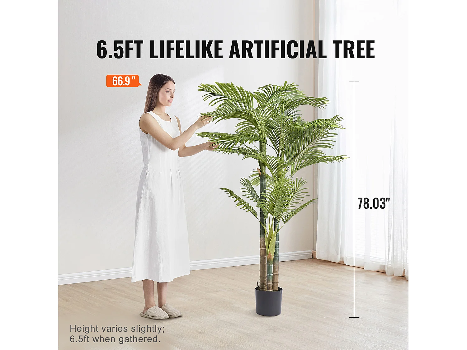 Palmier Artificiel en Canne Dorée SucceBuy de 2 m, Fausse Plante Verte Réaliste Décorative