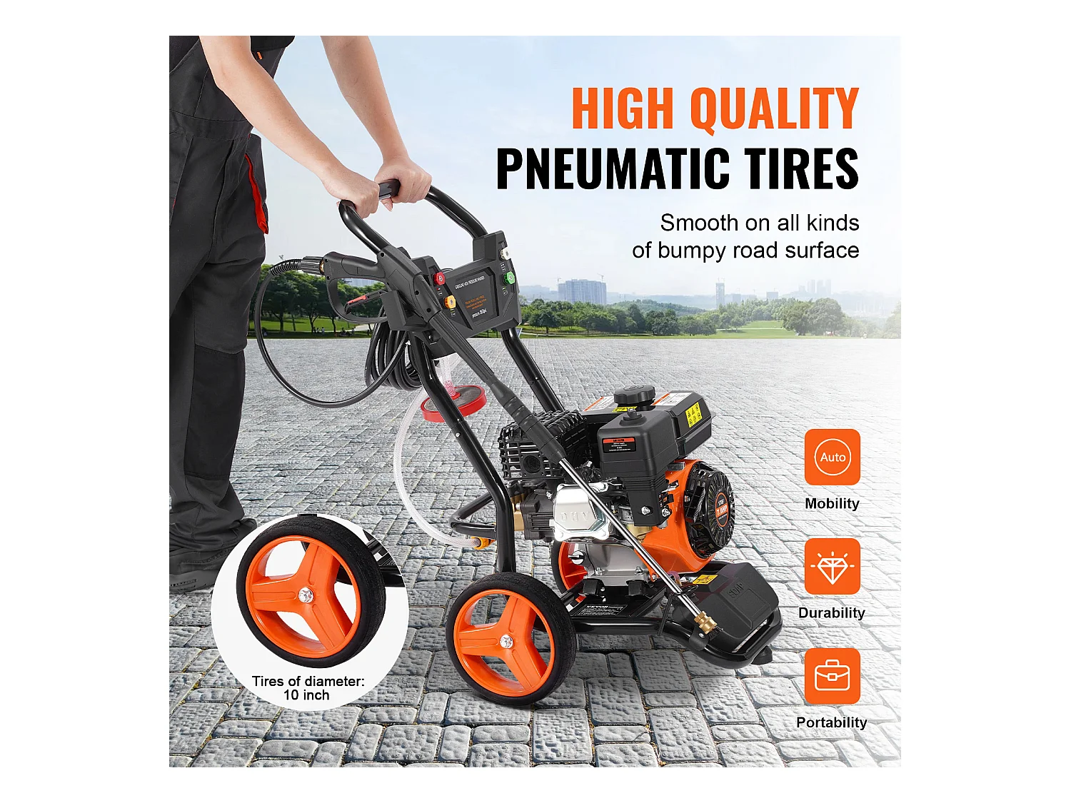 Nettoyeur Haute Pression à Essence SucceBuy, 3950 PSI 10 L/min 2,6 GPM 5 Buses, pour Voitures, Clôtures, Maisons, Vertical