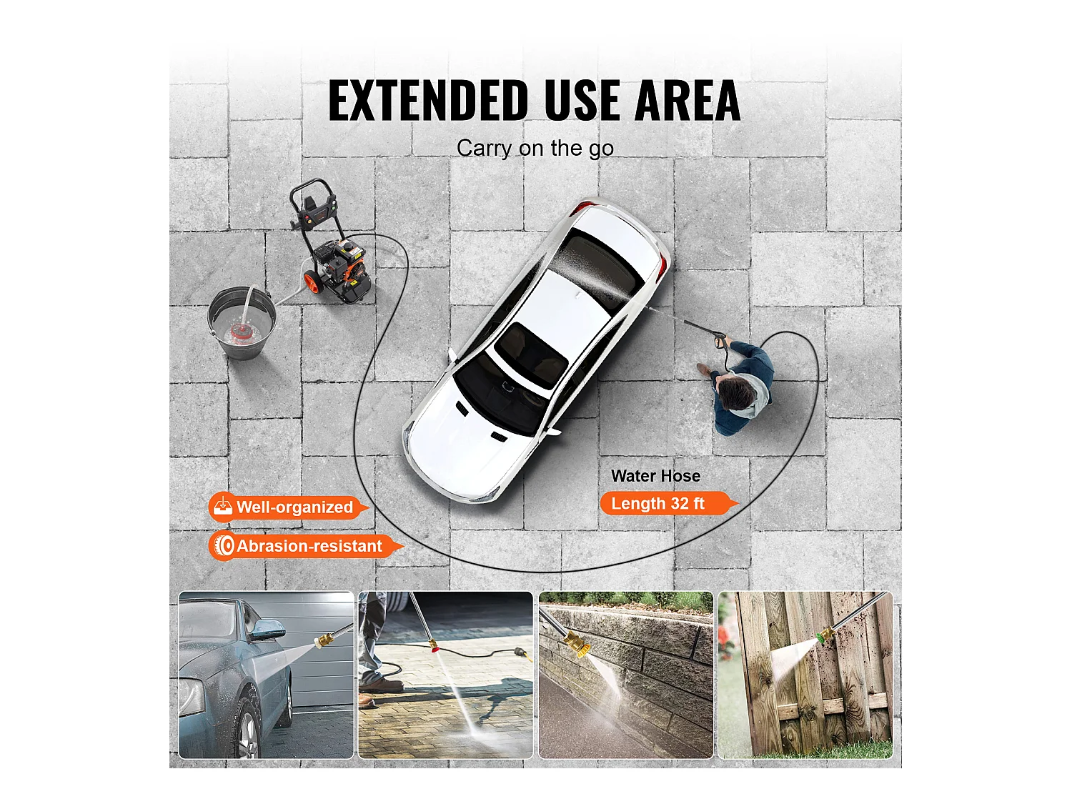 Nettoyeur Haute Pression à Essence SucceBuy, 3950 PSI 10 L/min 2,6 GPM 5 Buses, pour Voitures, Clôtures, Maisons, Vertical