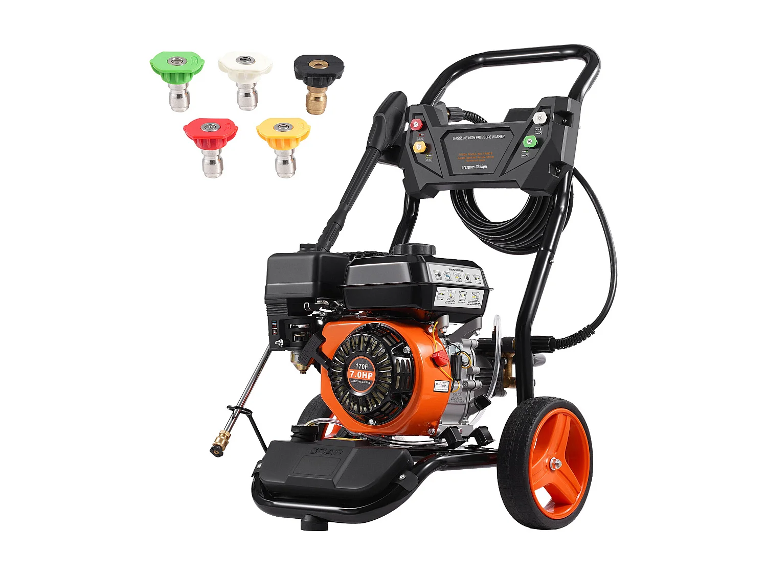 Nettoyeur Haute Pression à Essence SucceBuy, 3950 PSI 10 L/min 2,6 GPM 5 Buses, pour Voitures, Clôtures, Maisons, Vertical