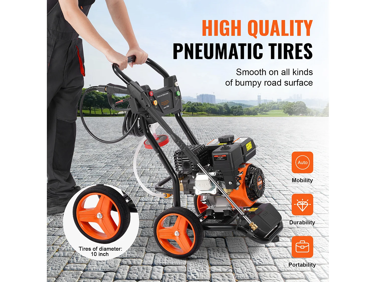 Nettoyeur Haute Pression à Essence SucceBuy, 3950 PSI 10 L/min 2,6 GPM 5 Buses, pour Voitures, Clôtures, Maisons, Vertical