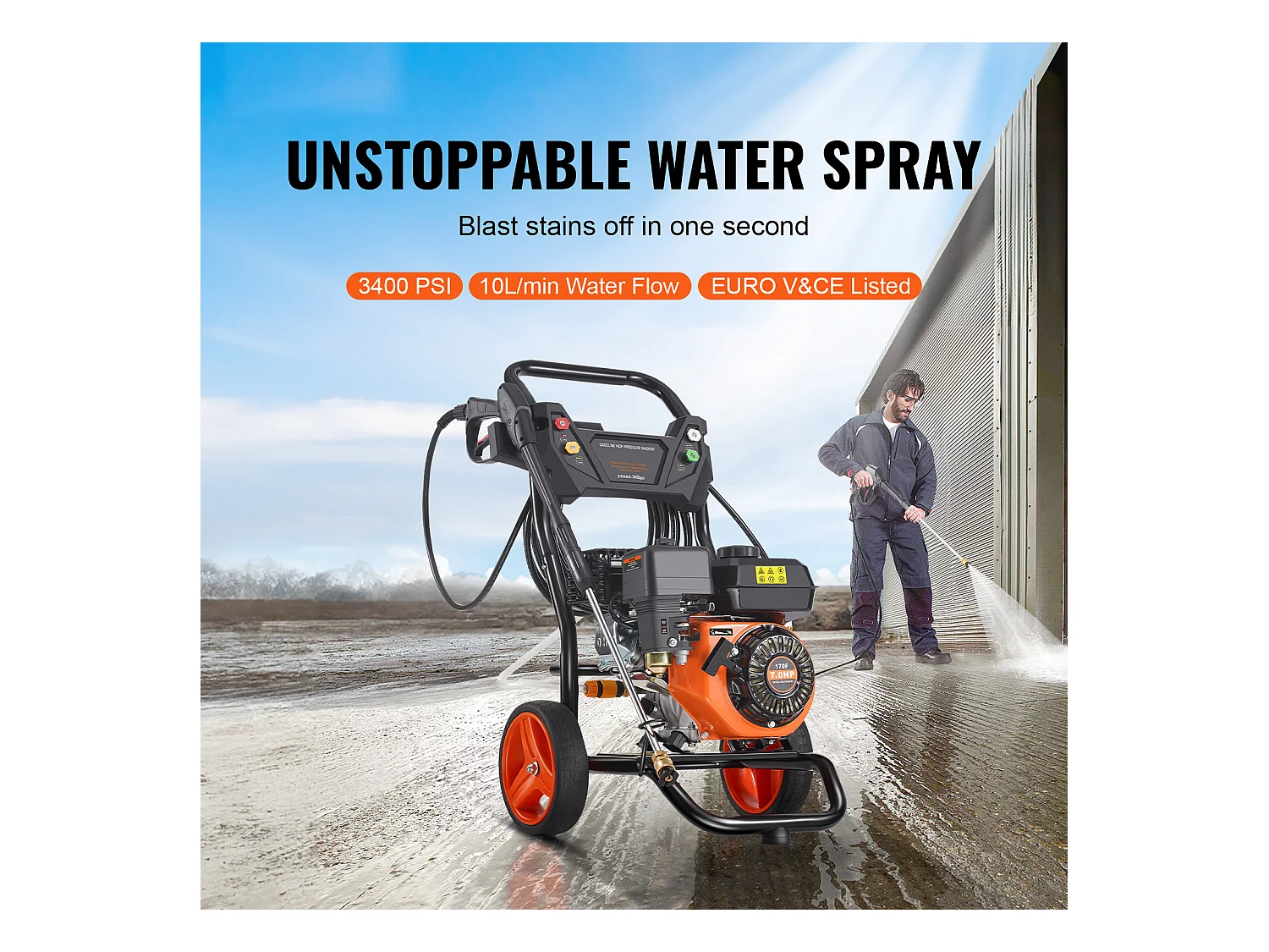 Nettoyeur Haute Pression, SucceBuy Nettoyeur Haute Pression à Essence 3400 PSI 2,6 GPM Ensemble de 5 Buses pour Diverses Utilisations