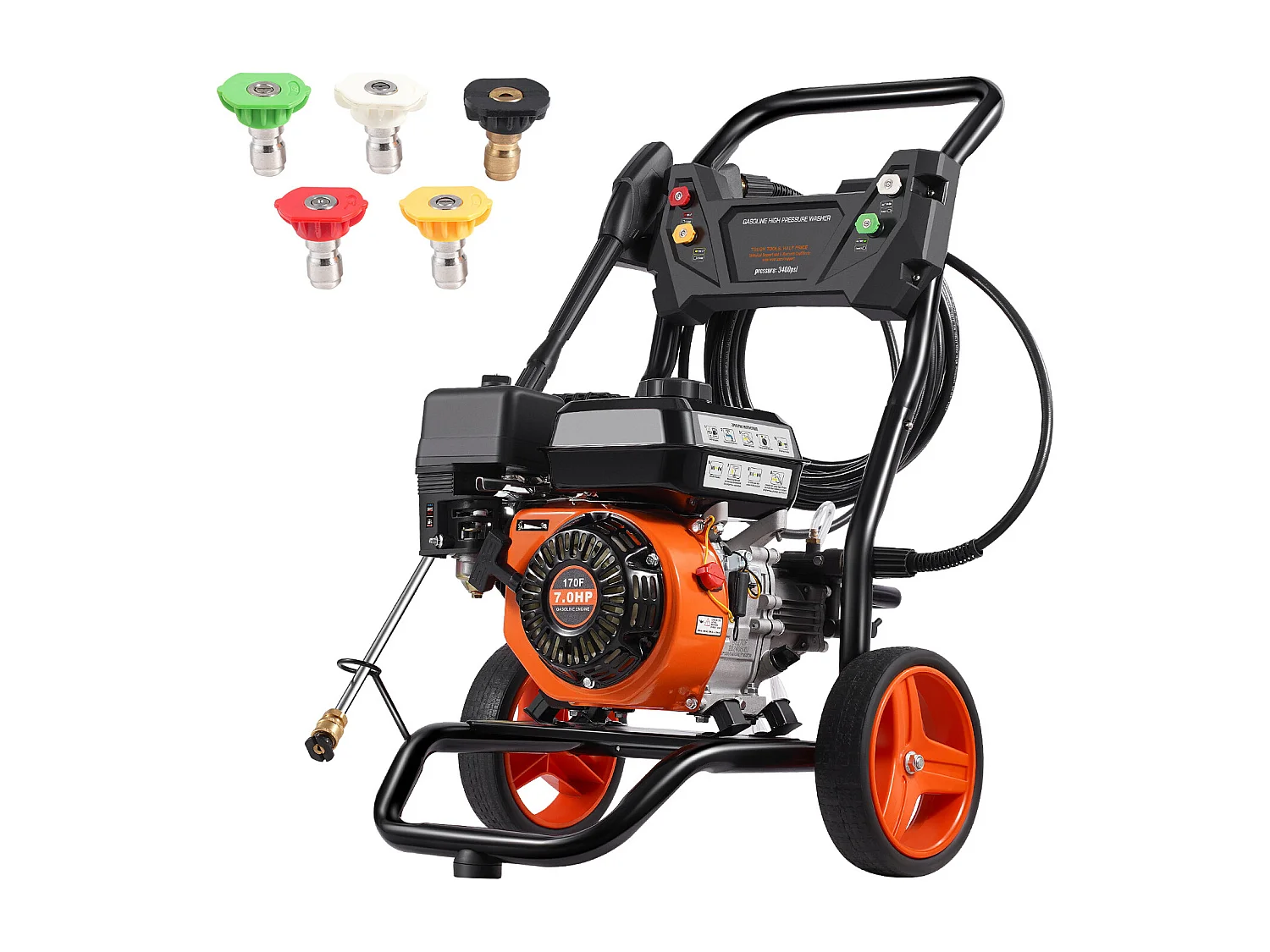 Nettoyeur Haute Pression, SucceBuy Nettoyeur Haute Pression à Essence 3400 PSI 2,6 GPM Ensemble de 5 Buses pour Diverses Utilisations