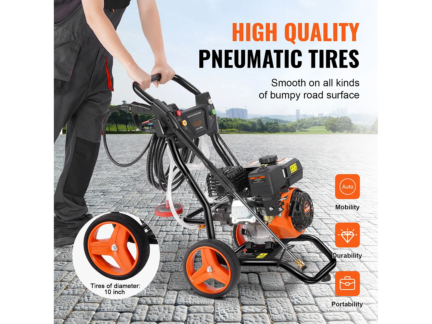 Nettoyeur Haute Pression, SucceBuy Nettoyeur Haute Pression à Essence 3400 PSI 2,6 GPM Ensemble de 5 Buses pour Diverses Utilisations