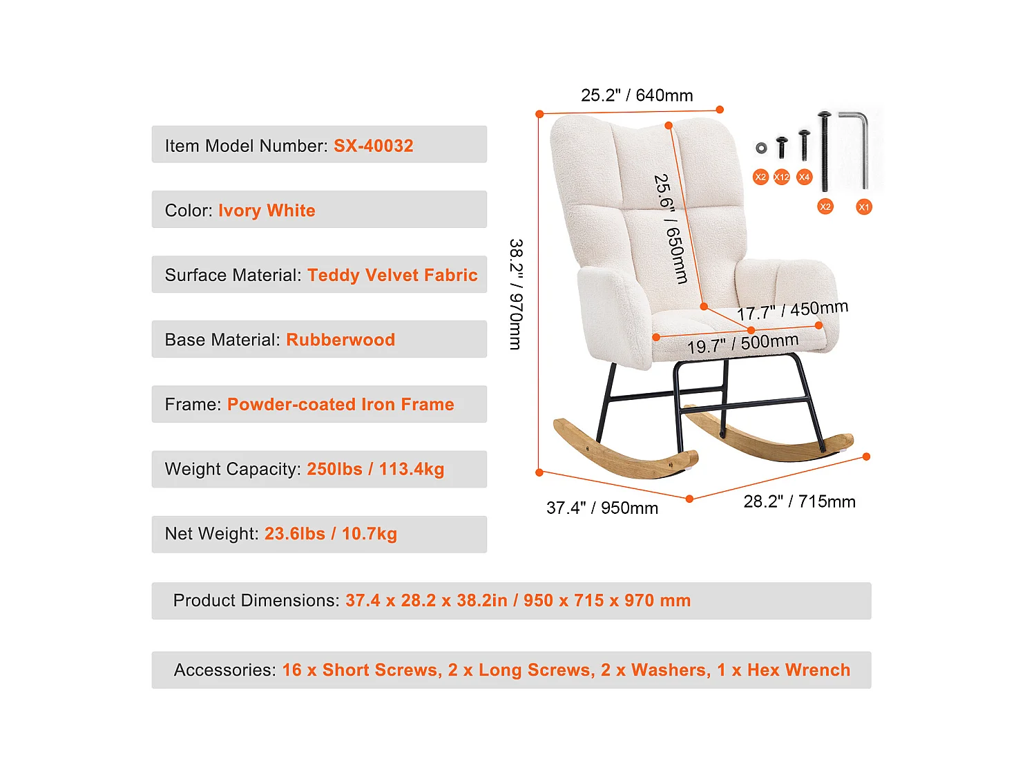 Chaise à Bascule pour Chambre d'Enfant, Capacité de 113kg, en Tissu Teddy, Chaise à Bascule, Fauteuil