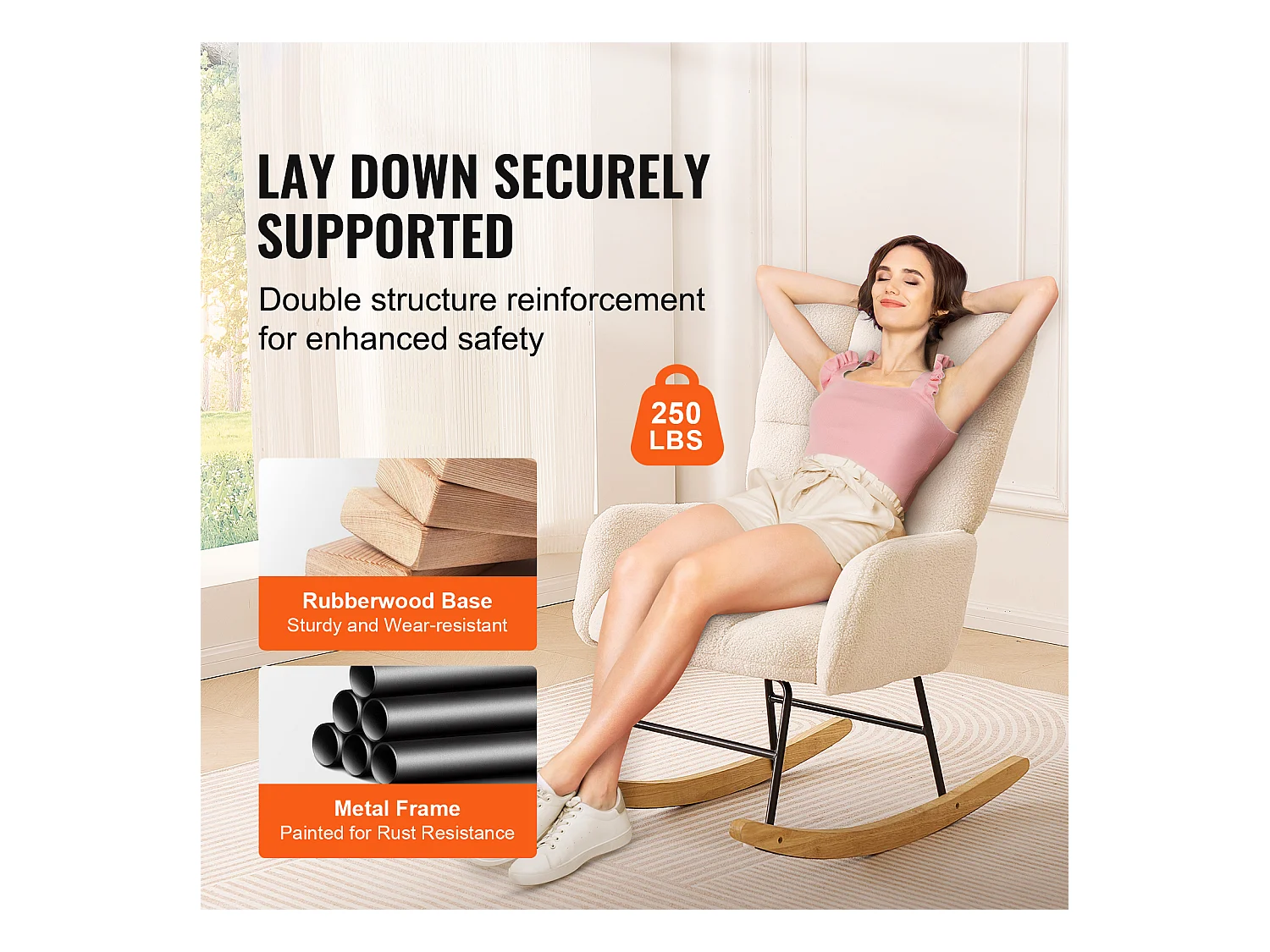 Chaise à Bascule pour Chambre d'Enfant, Capacité de 113kg, en Tissu Teddy, Chaise à Bascule, Fauteuil