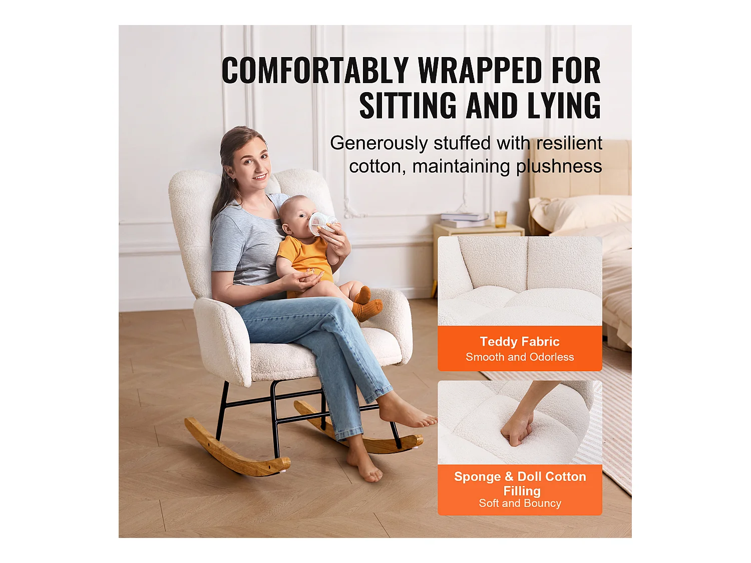 Chaise à Bascule pour Chambre d'Enfant, Capacité de 113kg, en Tissu Teddy, Chaise à Bascule, Fauteuil