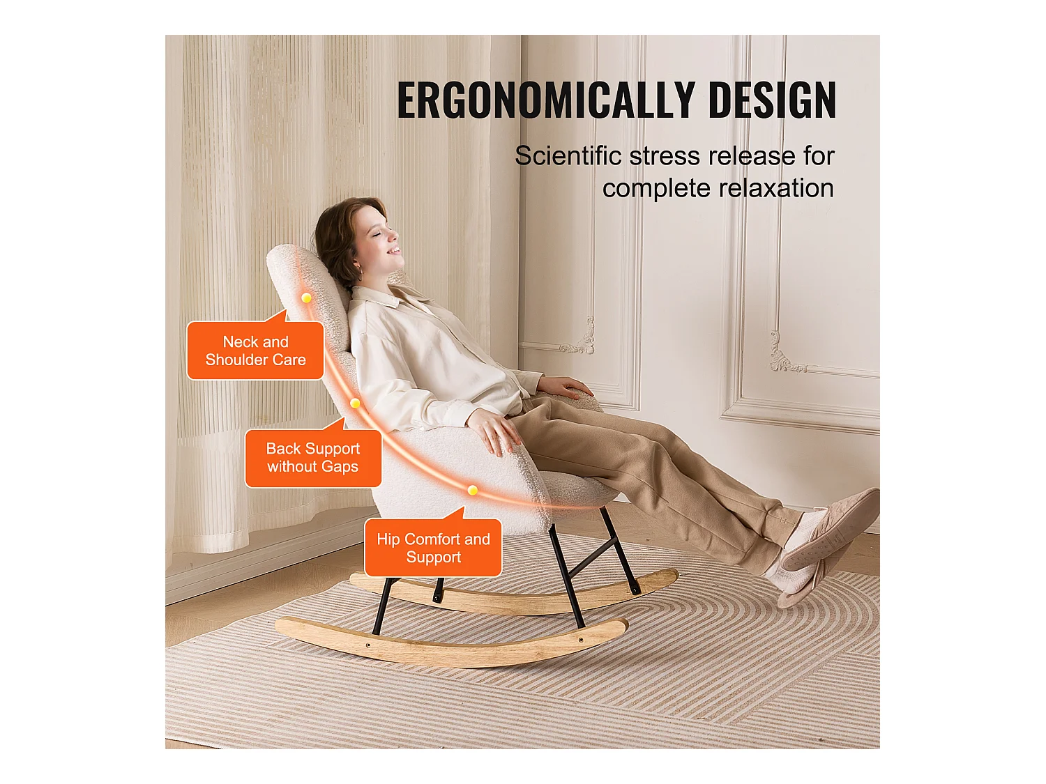 Chaise à Bascule pour Chambre d'Enfant, Capacité de 113kg, en Tissu Teddy, Chaise à Bascule, Fauteuil