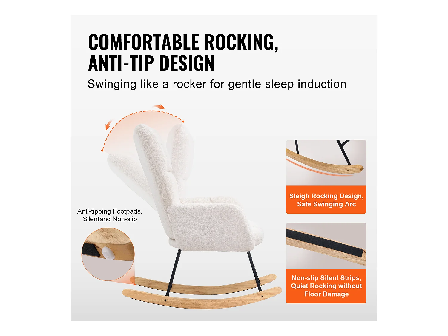 Chaise à Bascule pour Chambre d'Enfant, Capacité de 113kg, en Tissu Teddy, Chaise à Bascule, Fauteuil