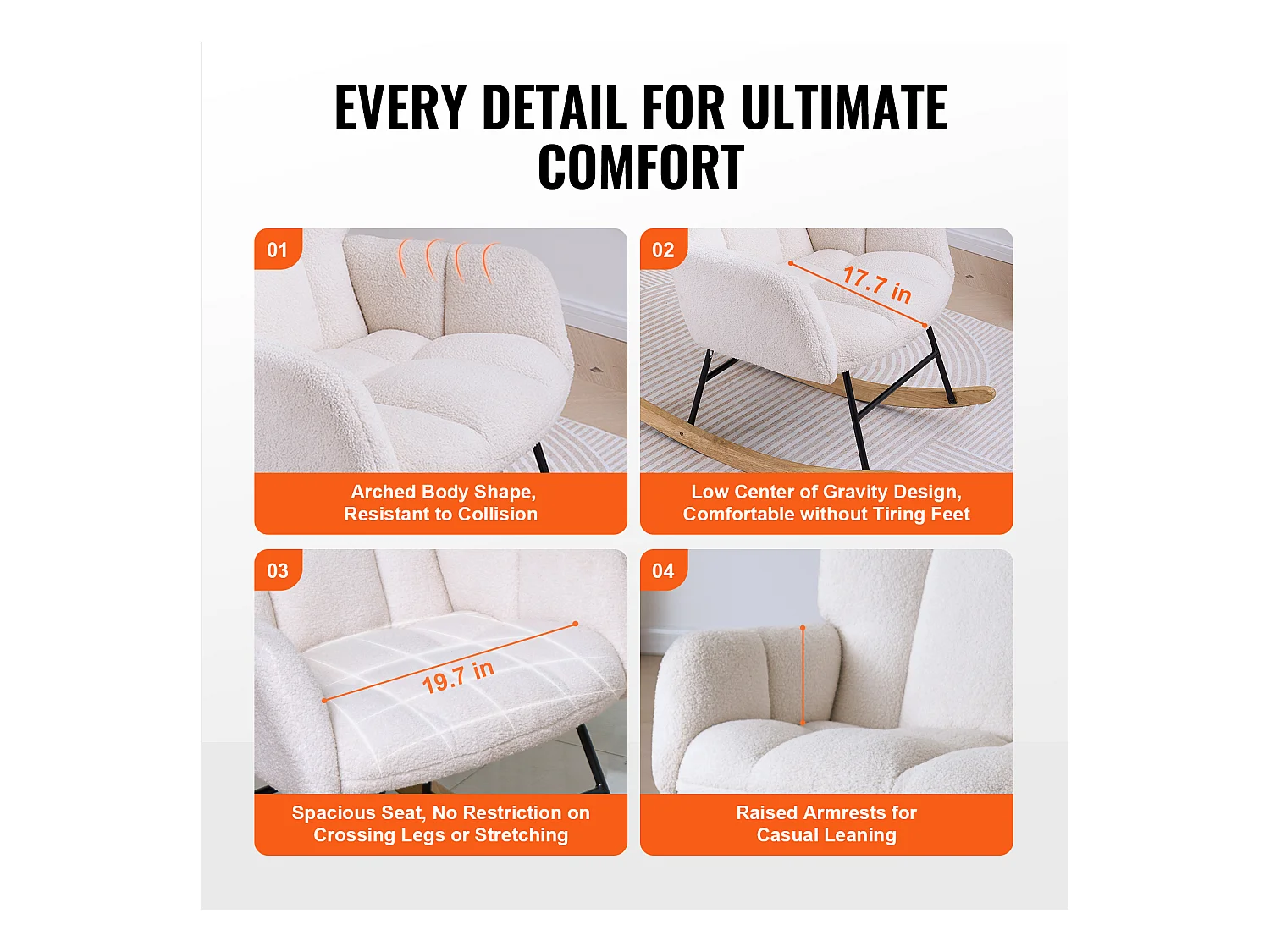 Chaise à Bascule pour Chambre d'Enfant, Capacité de 113kg, en Tissu Teddy, Chaise à Bascule, Fauteuil