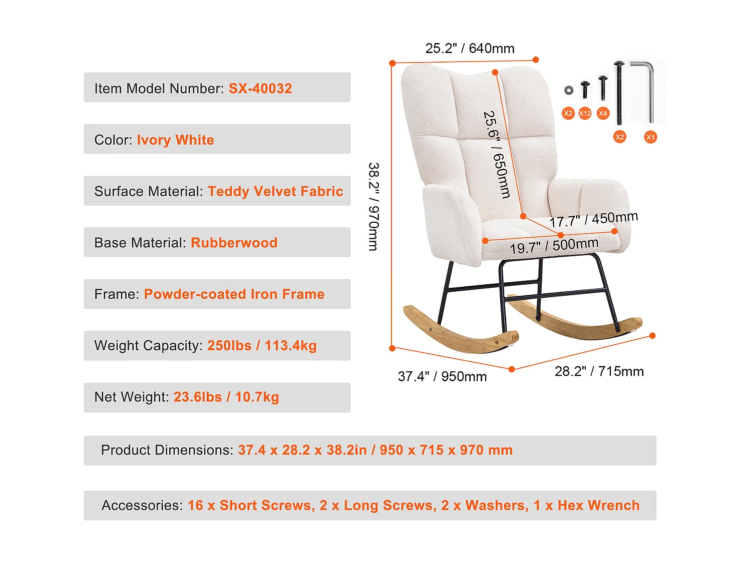 Chaise à Bascule pour Chambre d'Enfant, Capacité de 113kg, en Tissu Teddy, Chaise à Bascule, Fauteuil