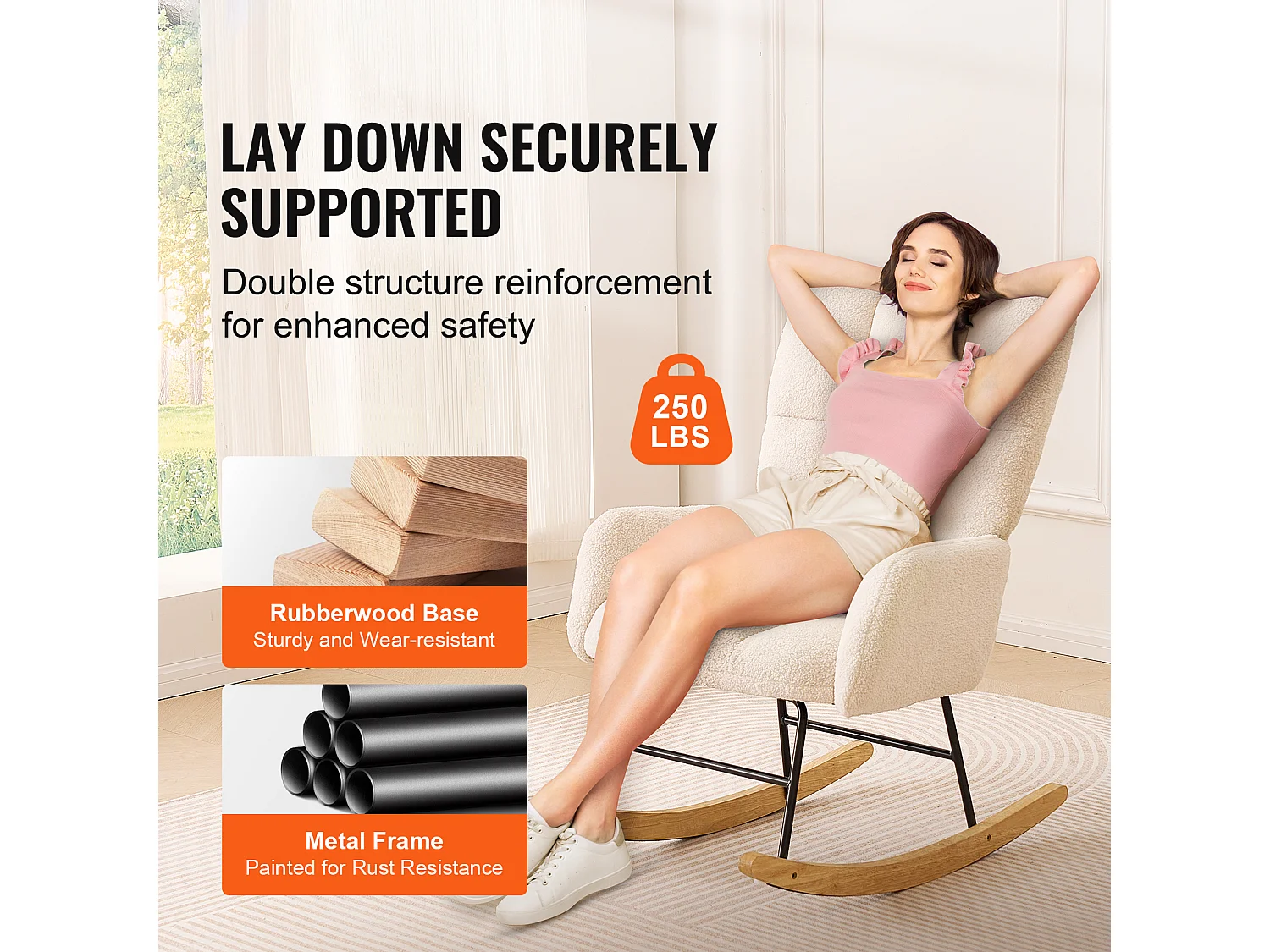 Chaise à Bascule pour Chambre d'Enfant, Capacité de 113kg, en Tissu Teddy, Chaise à Bascule, Fauteuil