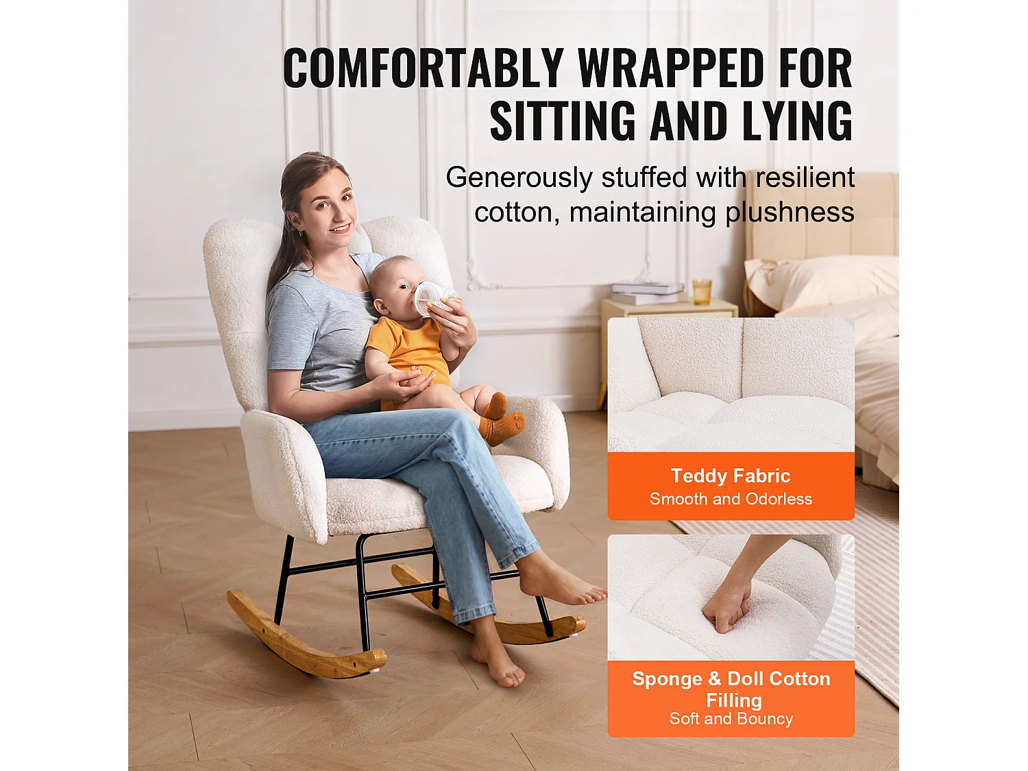 Chaise à Bascule pour Chambre d'Enfant, Capacité de 113kg, en Tissu Teddy, Chaise à Bascule, Fauteuil