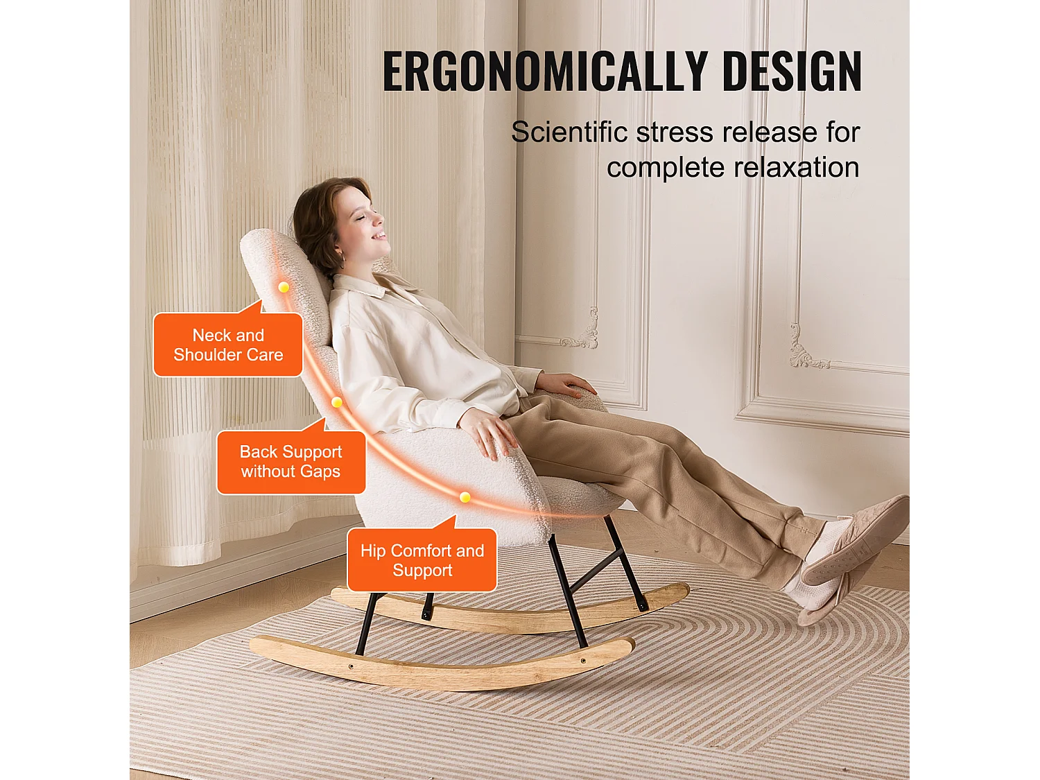 Chaise à Bascule pour Chambre d'Enfant, Capacité de 113kg, en Tissu Teddy, Chaise à Bascule, Fauteuil