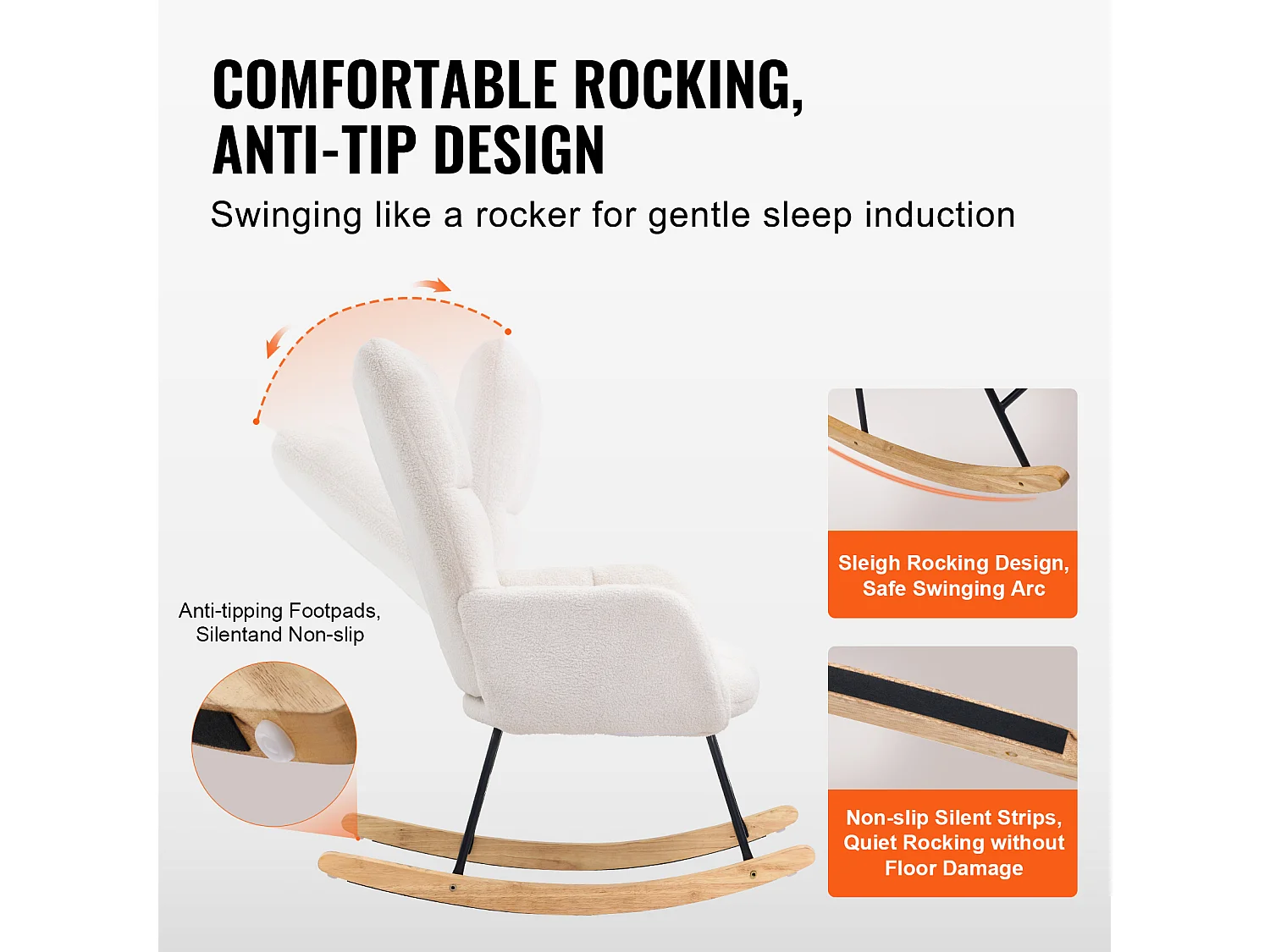 Chaise à Bascule pour Chambre d'Enfant, Capacité de 113kg, en Tissu Teddy, Chaise à Bascule, Fauteuil