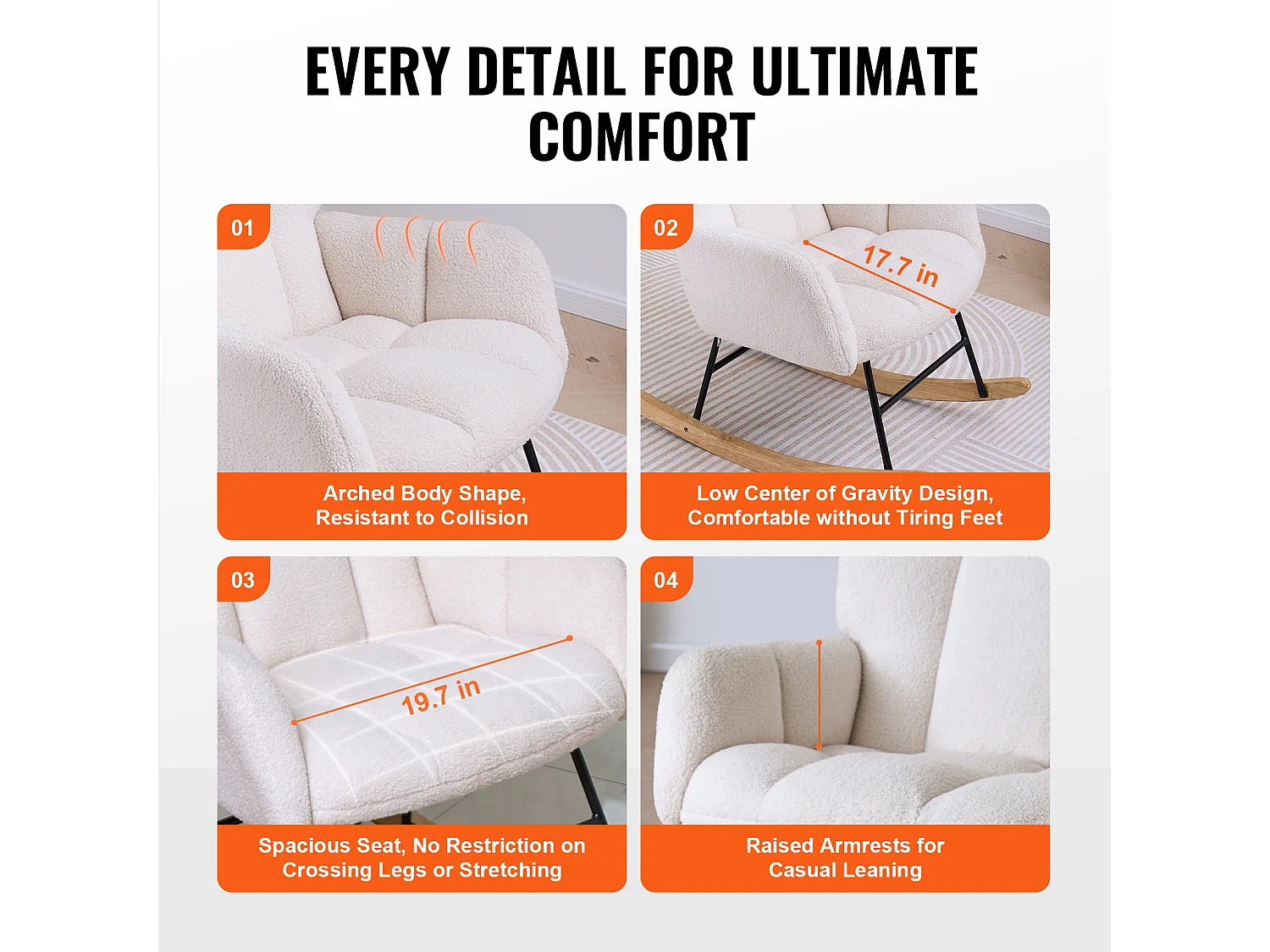 Chaise à Bascule pour Chambre d'Enfant, Capacité de 113kg, en Tissu Teddy, Chaise à Bascule, Fauteuil