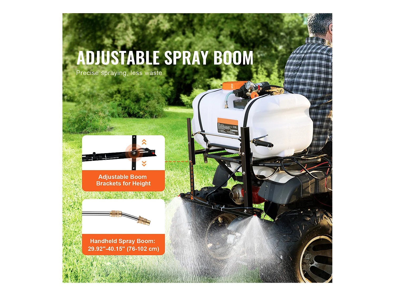 Pulvérisateur pour VTT SucceBuy 60 L 12 V, Pulvérisateur Mauvaises Herbes Jardin à Pompe, Réglable 0-72 PSI, Blanc