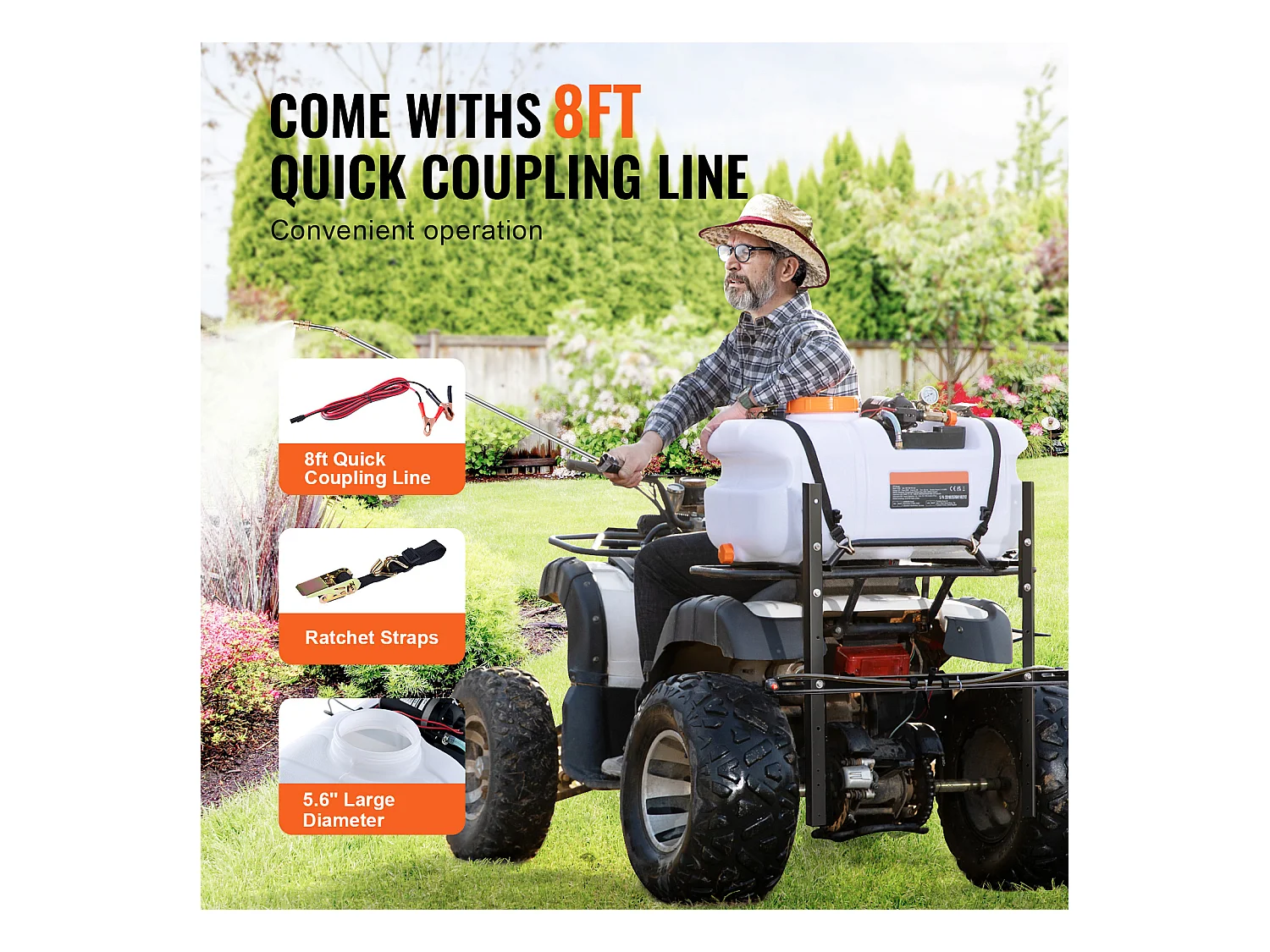 Pulvérisateur pour VTT SucceBuy 60 L 12 V, Pulvérisateur Mauvaises Herbes Jardin à Pompe, Réglable 0-72 PSI, Blanc