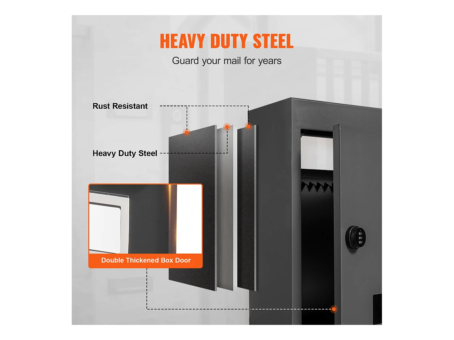 Boîte aux Lettres Murale SucceBuy, Boîte aux Lettres en Acier Robuste avec Serrure à Cod,  31.8 x 16 x 43cm,  Noire - Sécurisée et élégante