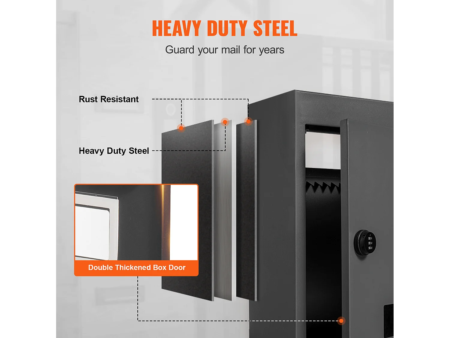 Boîte aux Lettres Murale SucceBuy, Boîte aux Lettres en Acier Robuste avec Serrure à Cod,  31.8 x 16 x 43cm,  Noire - Sécurisée et élégante
