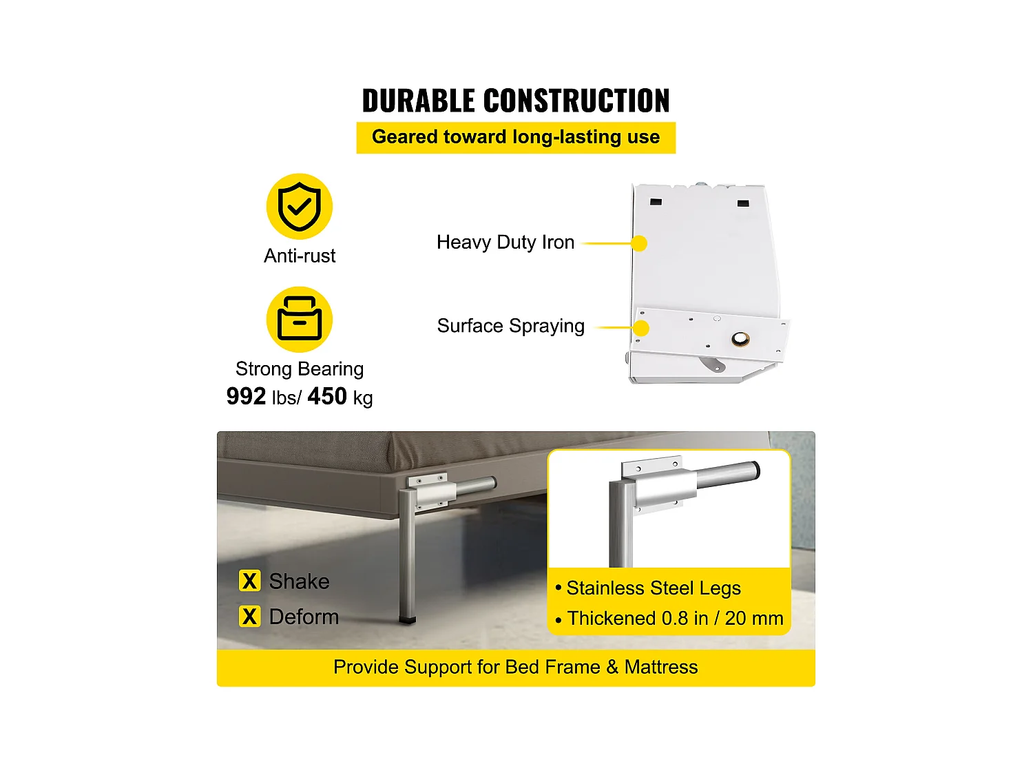 Kit de Quincaillerie de Support Robuste pour Lit Escamotable SucceBuy, Vertical, Quincaillerie de Bricolage