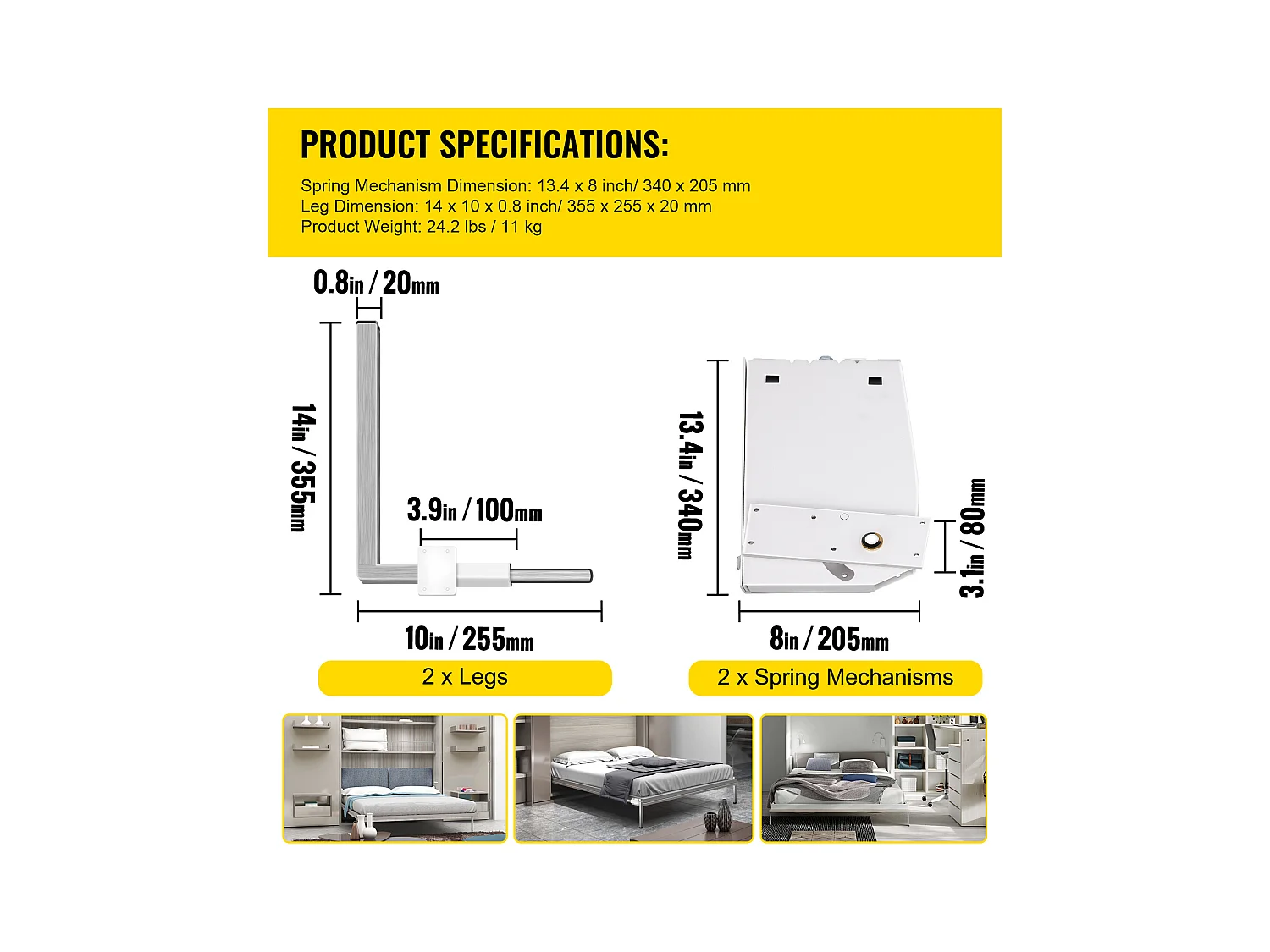 Kit de Quincaillerie de Support Robuste pour Lit Escamotable SucceBuy, Vertical, Quincaillerie de Bricolage