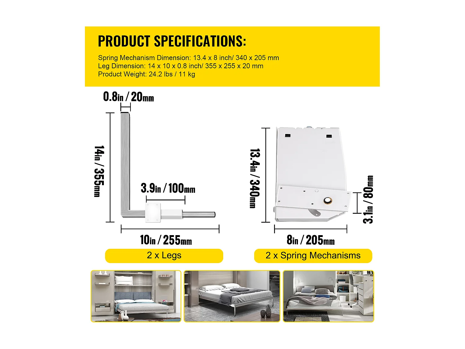 Kit de Quincaillerie de Support Robuste pour Lit Escamotable SucceBuy, Vertical, Quincaillerie de Bricolage
