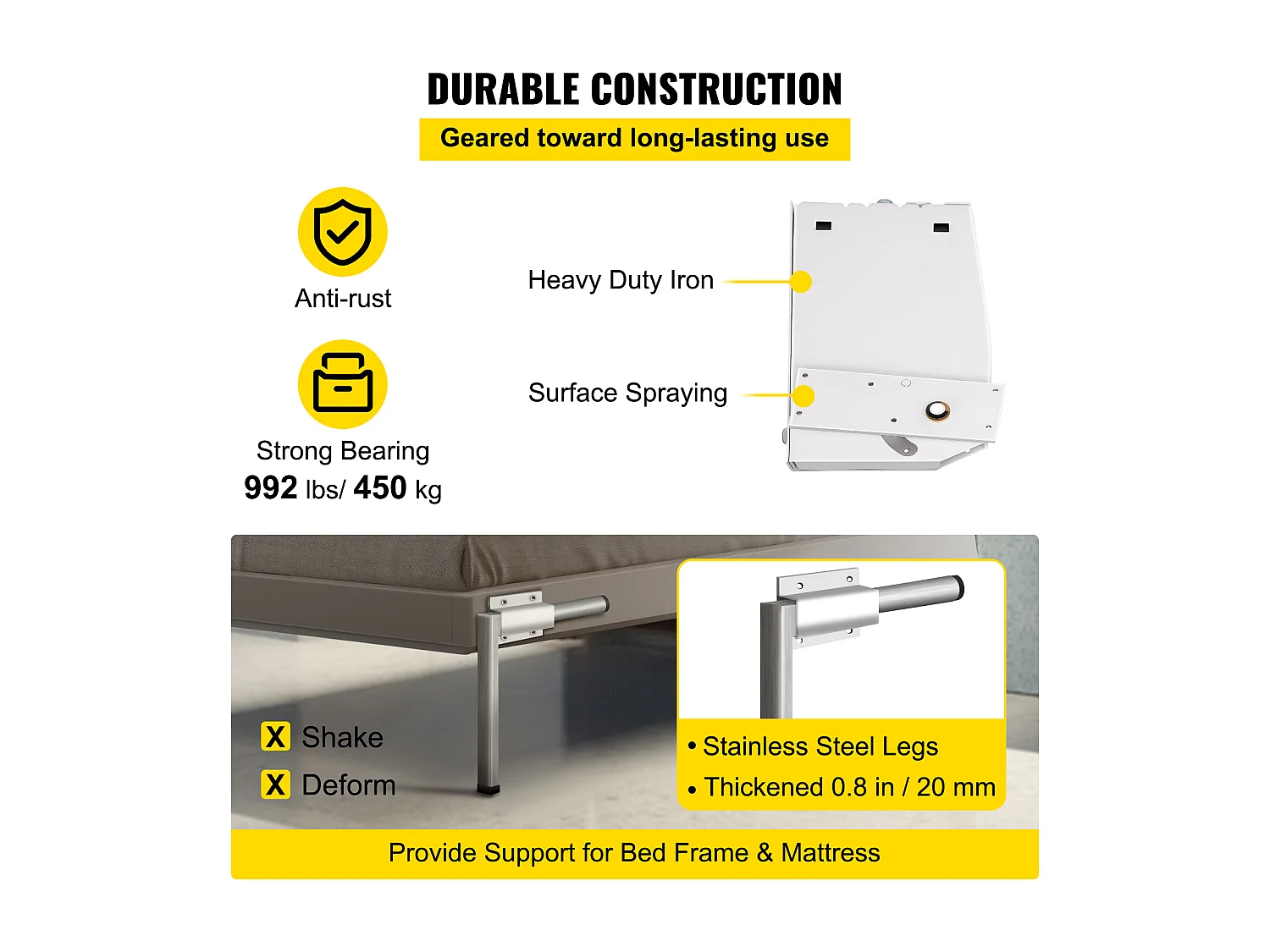 Kit de Quincaillerie de Support Robuste pour Lit Escamotable SucceBuy, Vertical, Quincaillerie de Bricolage